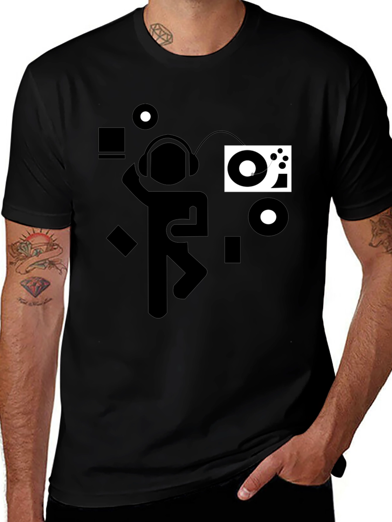 DJ Graphic Tee - Black Cotton Casual T-Shirt