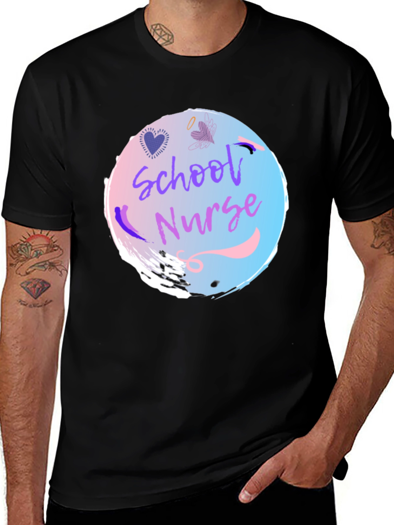 Variant 13 of School Nurse T-Shirt, Round Graphic Tee, Black