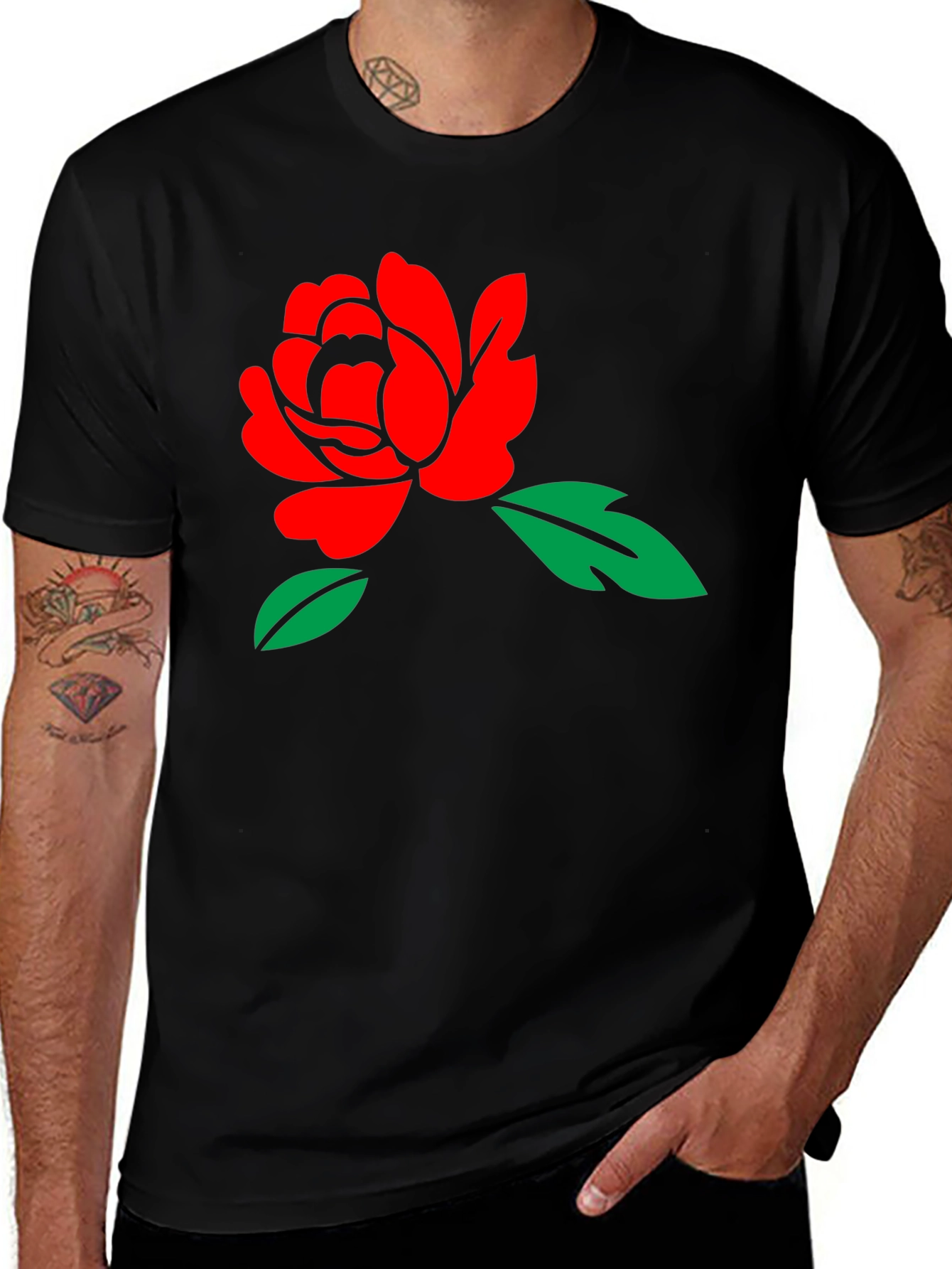 Variant 9 of Black T-Shirt with Red Rose Graphic