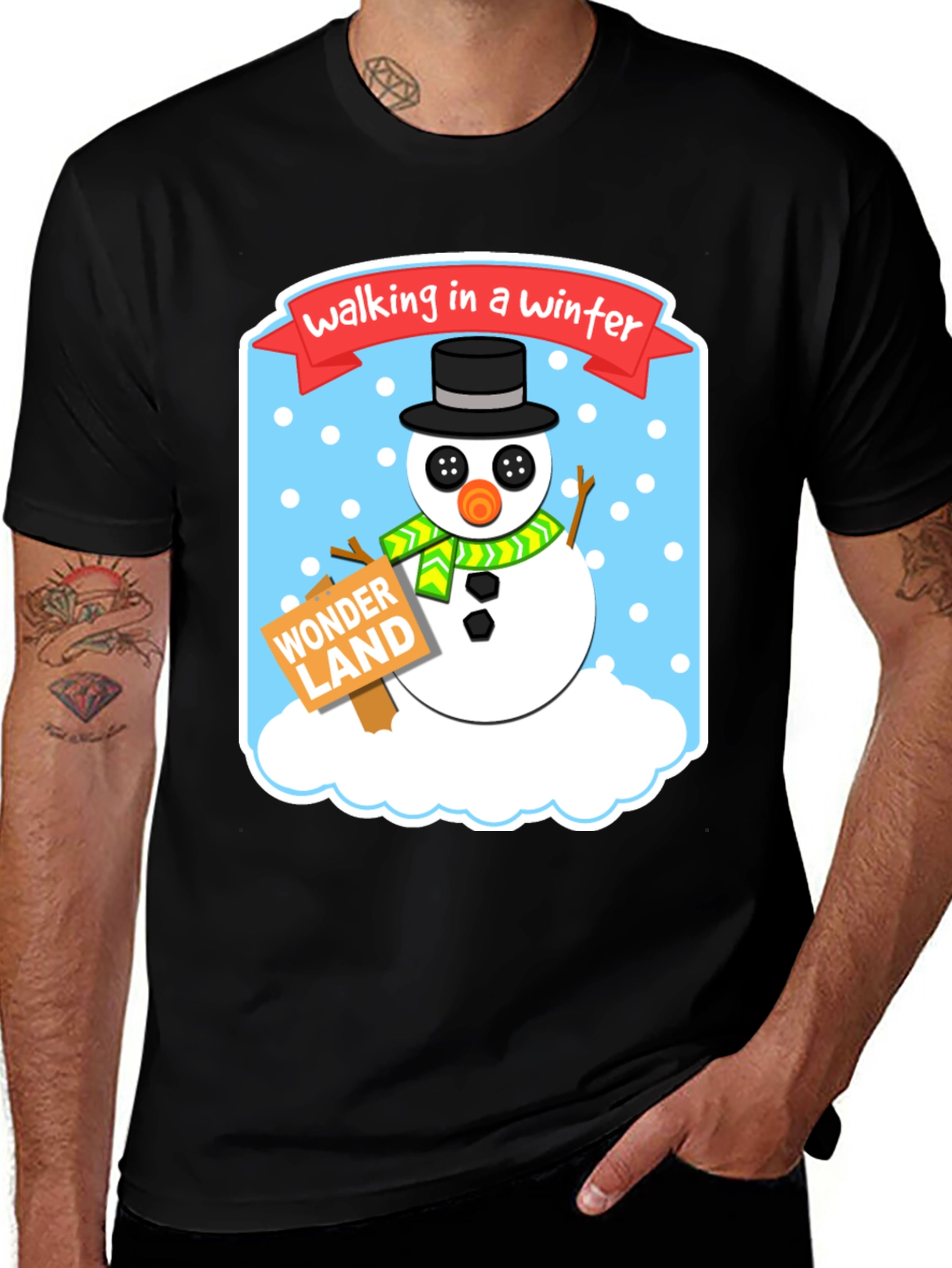 Variant 4 of Walking in a Winter Wonderland T-Shirt - Snowman Design