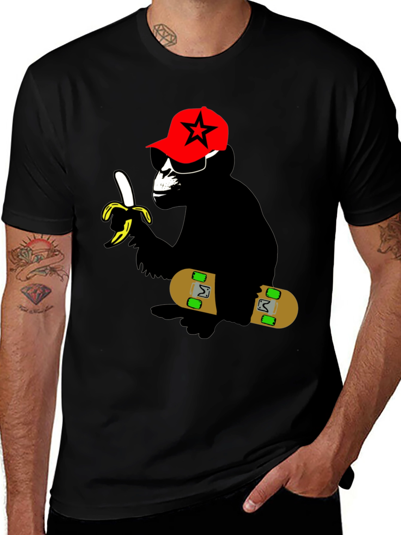 Variant 8 of Cool Monkey Skateboarder Graphic Tee - Black