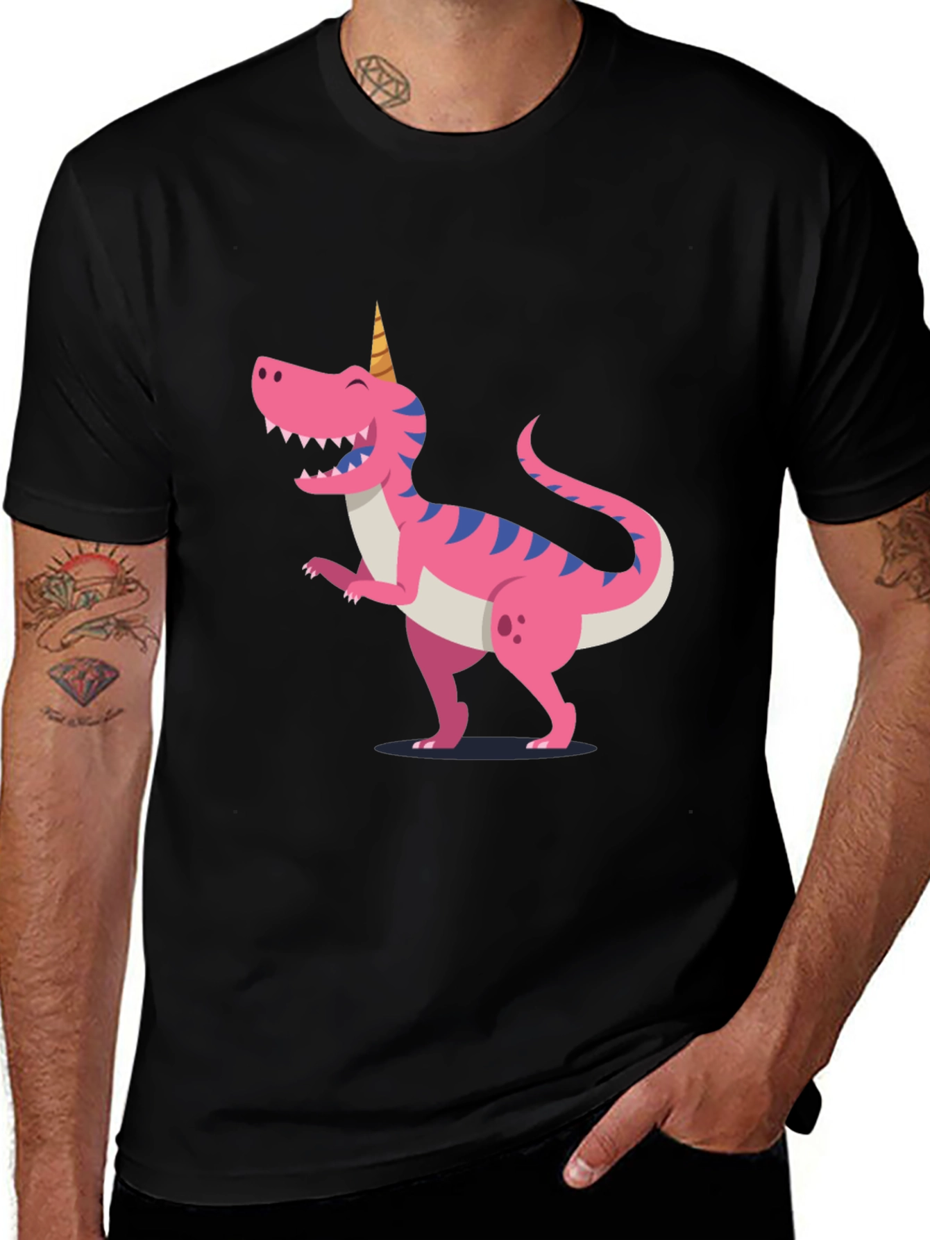 Variant 19 of Dino-Unicorn T-Shirt - Black Cotton Tee