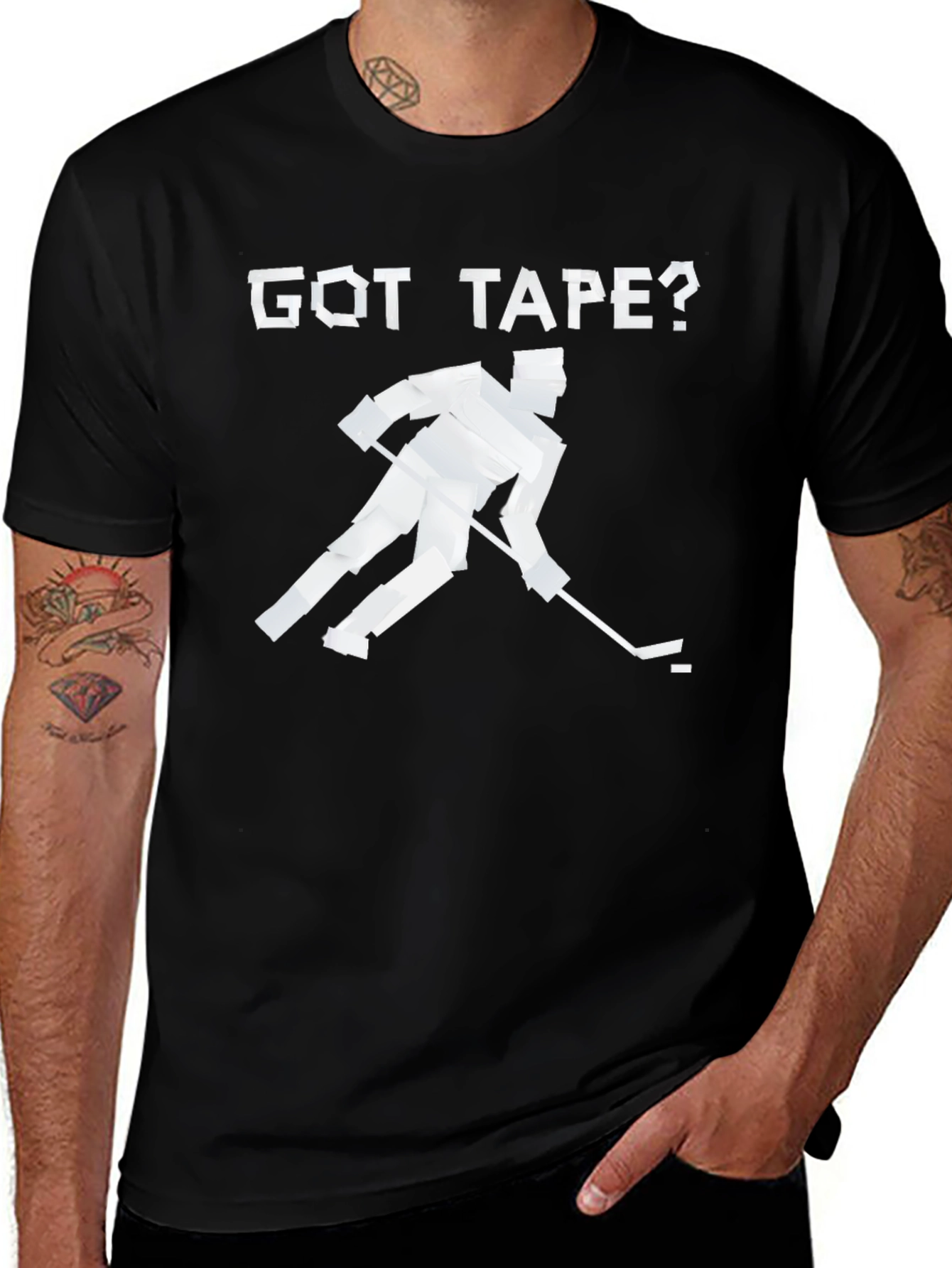 Variant 13 of Got Tape? Hockey Player Black T-Shirt