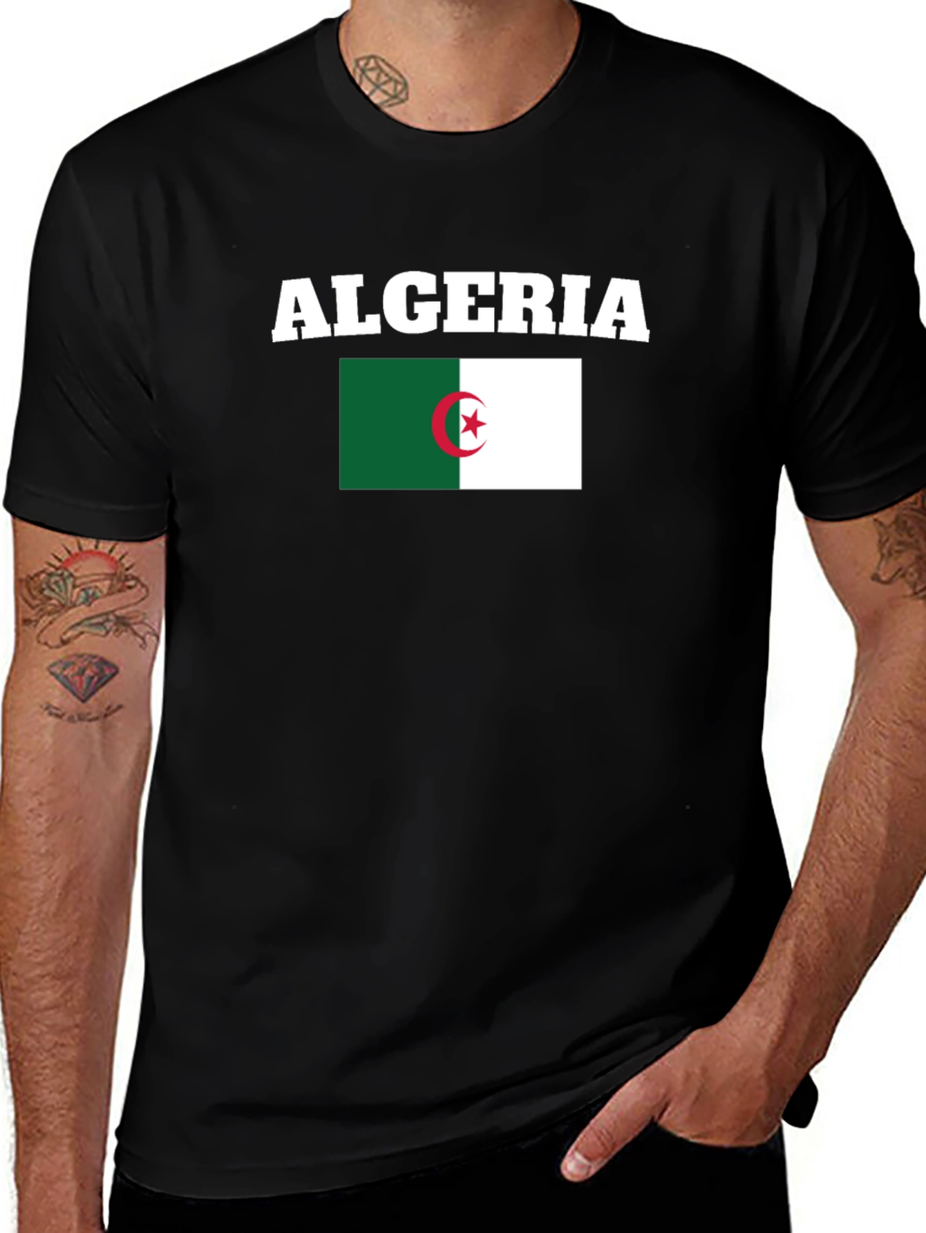 Algeria Flag Graphic T-Shirt - Black