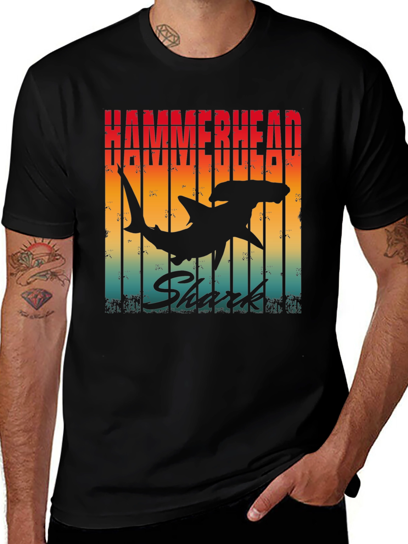 Variant 7 of Hammerhead Shark Graphic T-Shirt - Retro Style