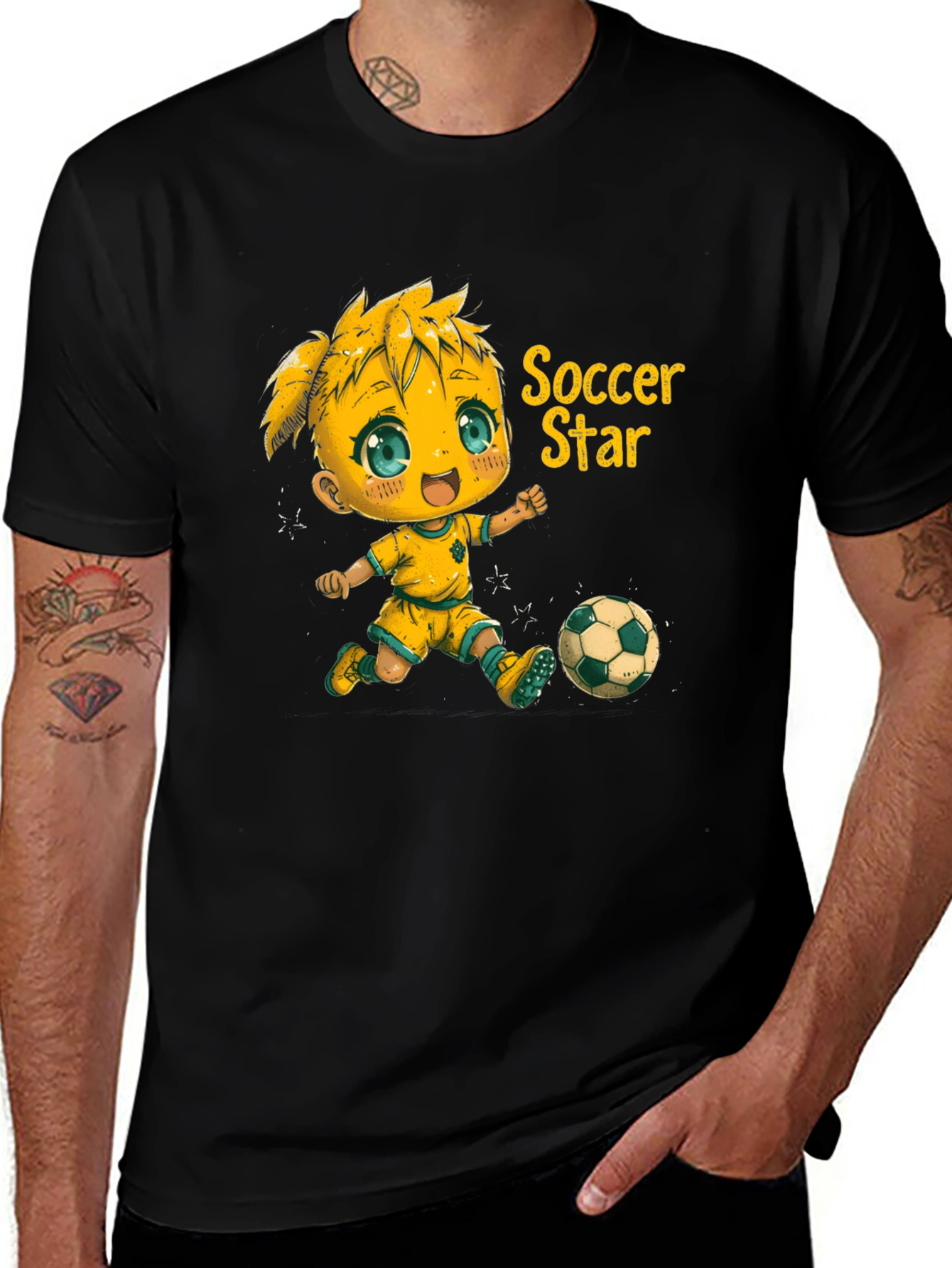 Variant 29 of Soccer Star Graphic Tee - Black Cotton Shirt