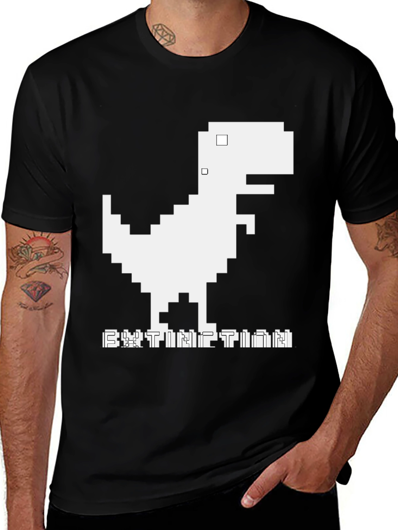 Extinction Pixel Dinosaur Black T-Shirt