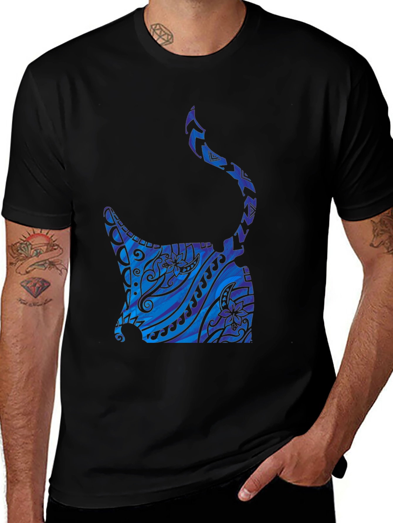 Tribal Manta Ray Graphic Tee - Black T-Shirt