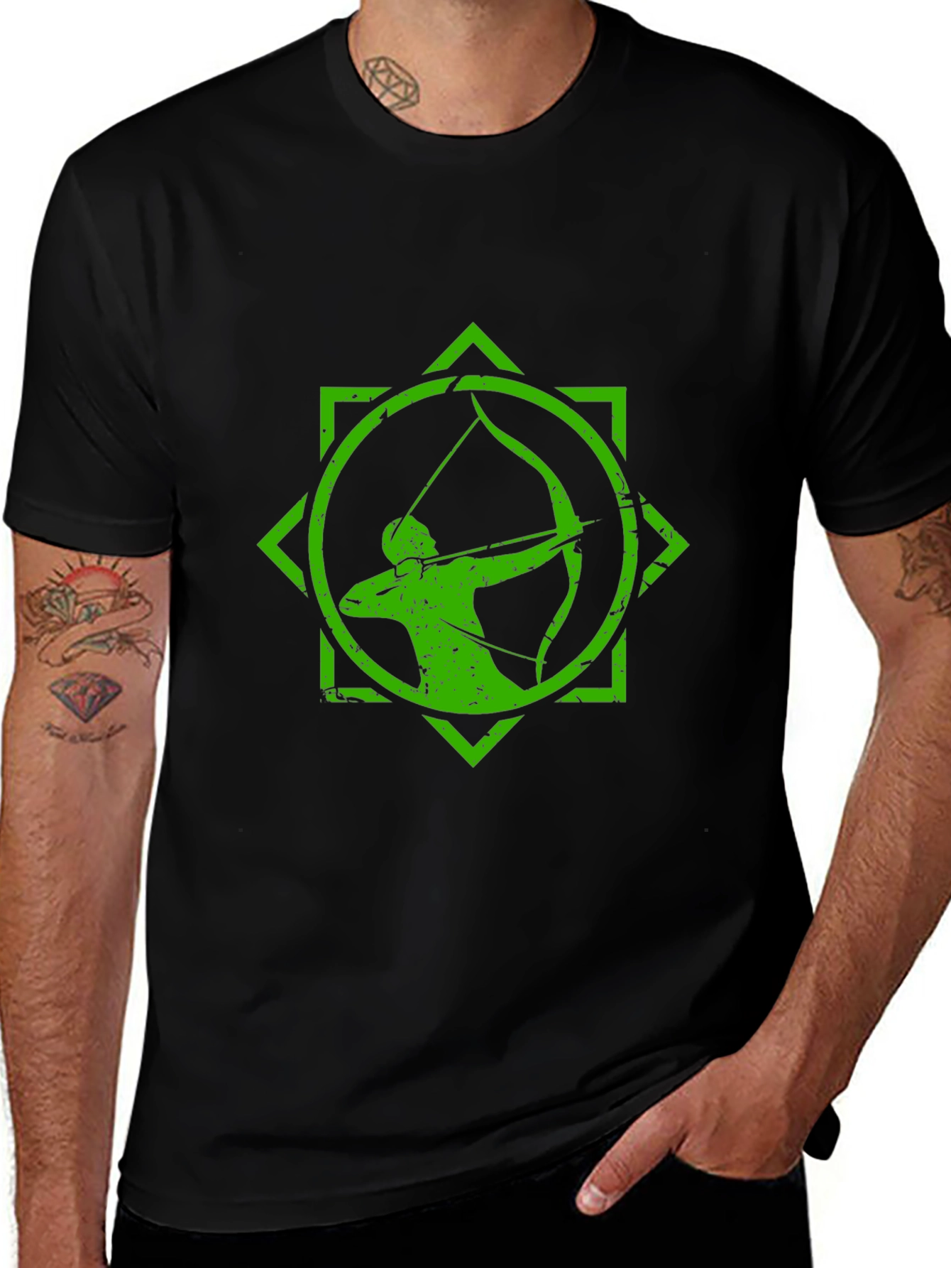 Variant 18 of Archery Graphic Tee - Black T-Shirt with Green Archer Design