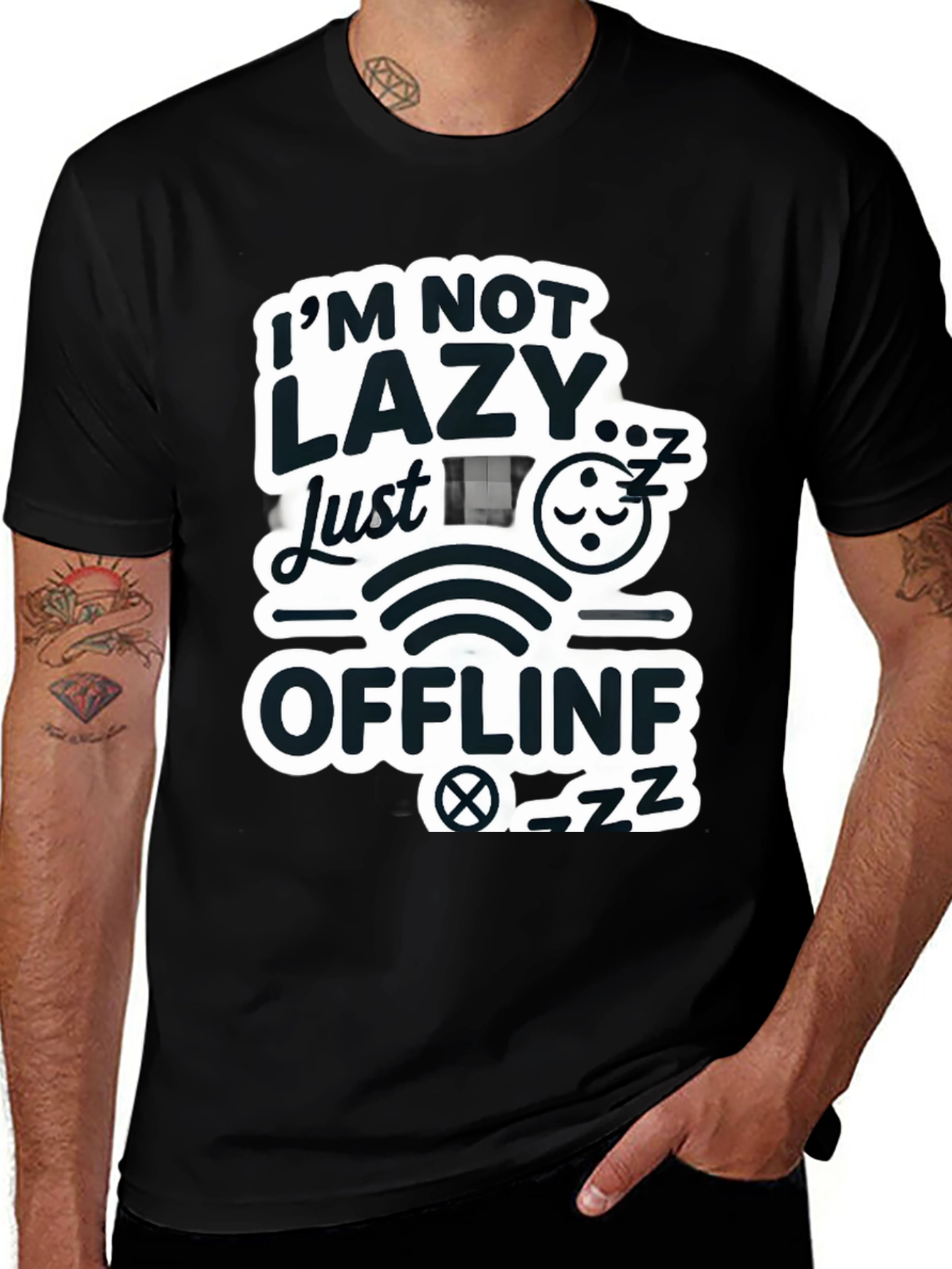 I'm Not Lazy, Just Offline Black T-Shirt