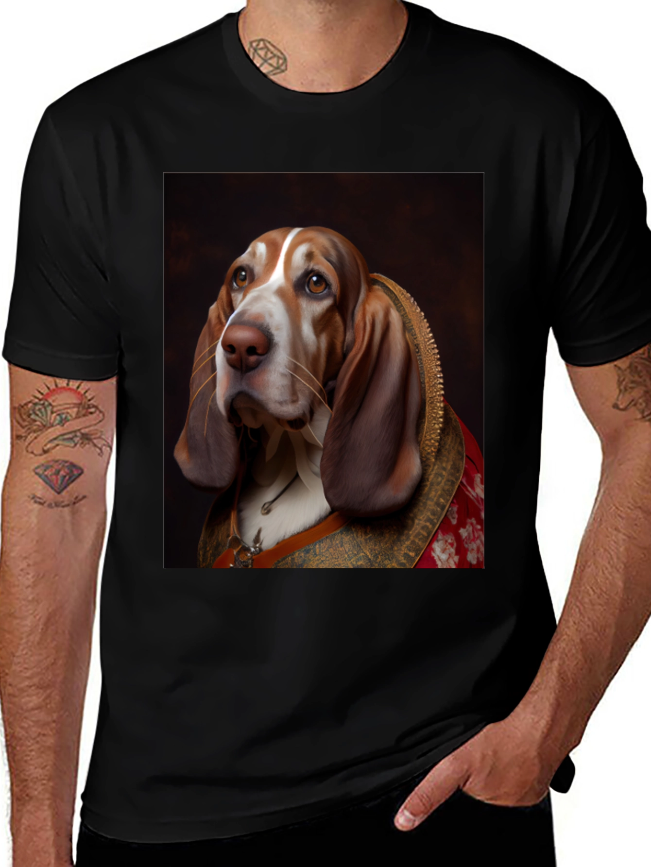 Variant 10 of Dog Portrait T-Shirt - Royal Basset Hound Design