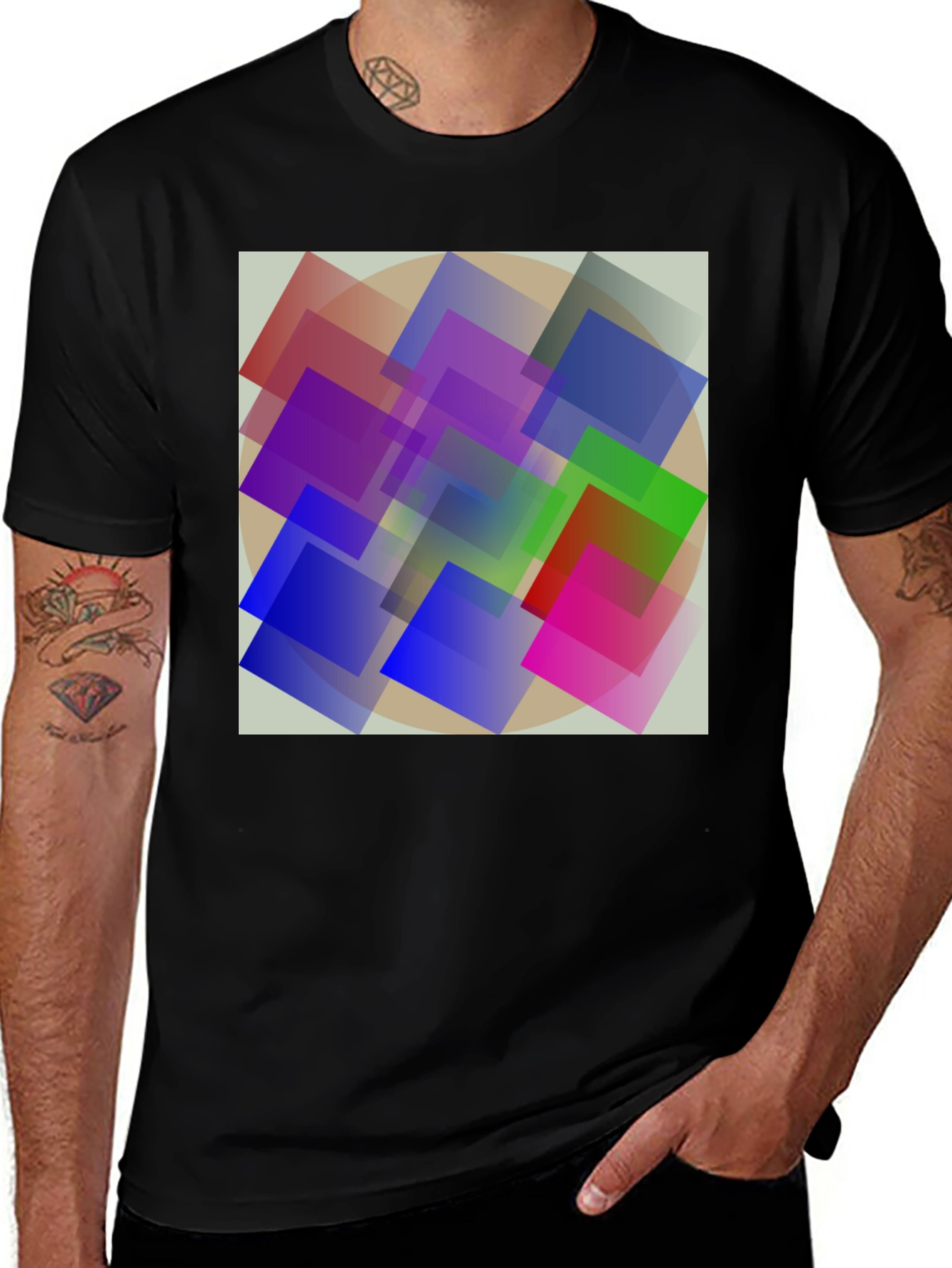 Variant 17 of Abstract Geometric Square Design Black T-Shirt