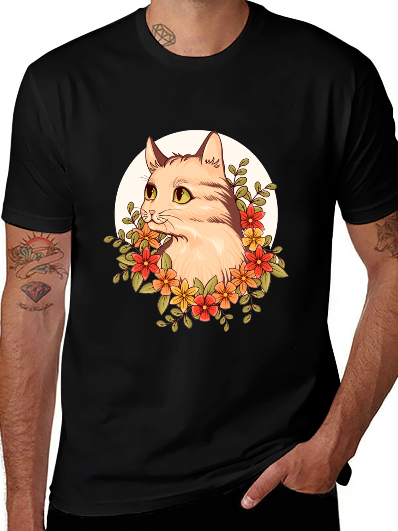 Variant 14 of Floral Cat Graphic T-Shirt - Unique Design