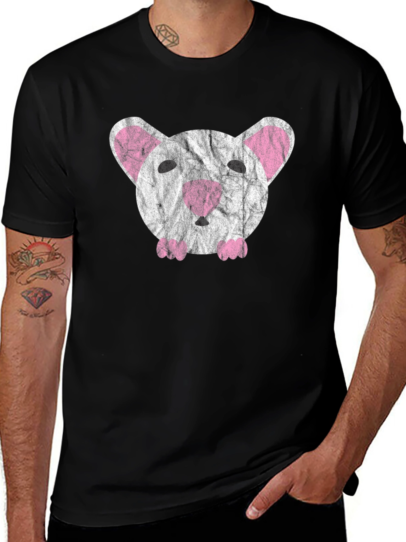 Variant 24 of Cute Distressed Mouse Graphic T-Shirt - Black