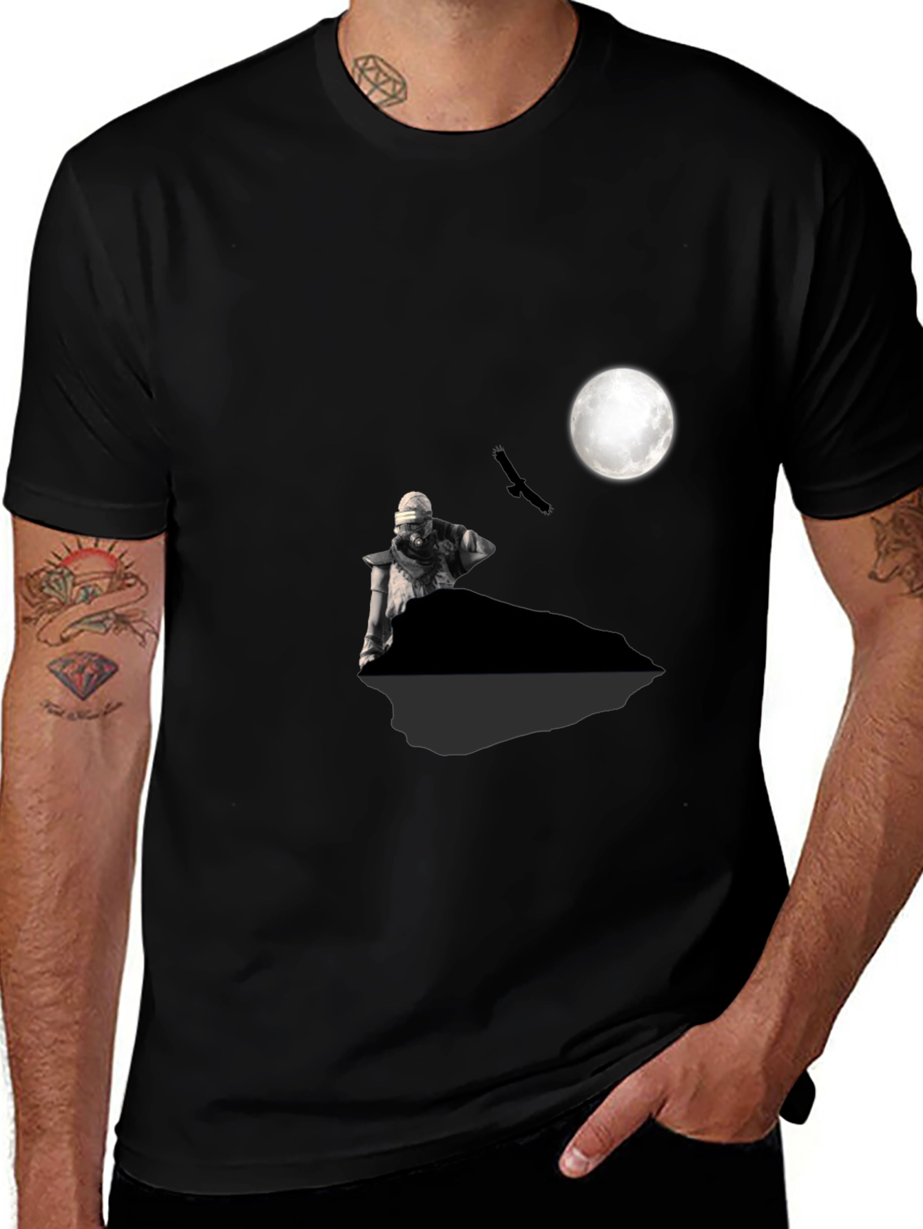 Variant 17 of Moonlit Warrior Graphic Tee - Black