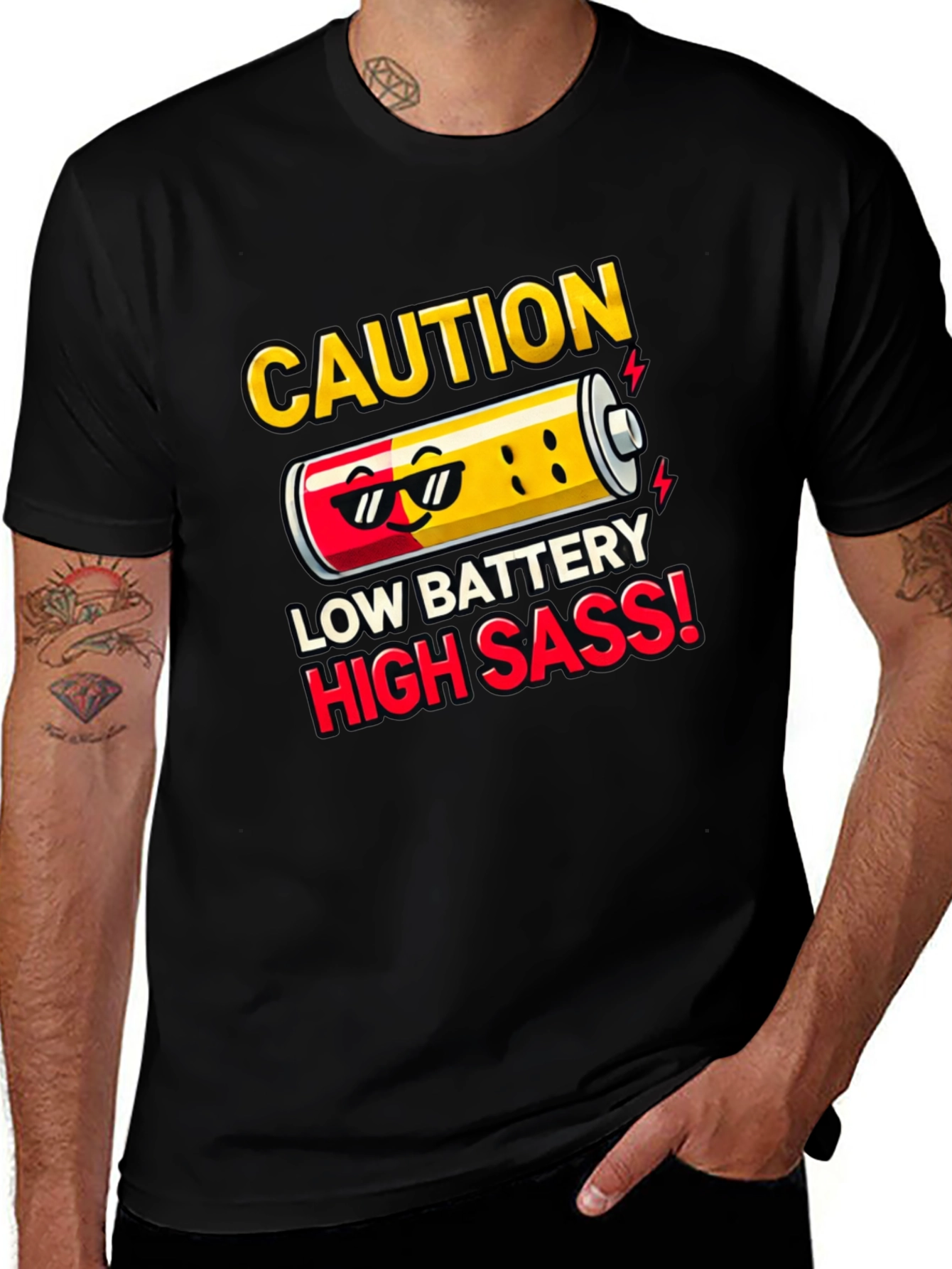 Variant 24 of Caution Low Battery High Sass Graphic Tee
