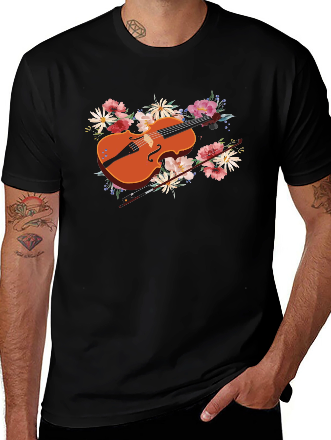Variant 17 of Floral Violin T-Shirt - Music Lover Tee