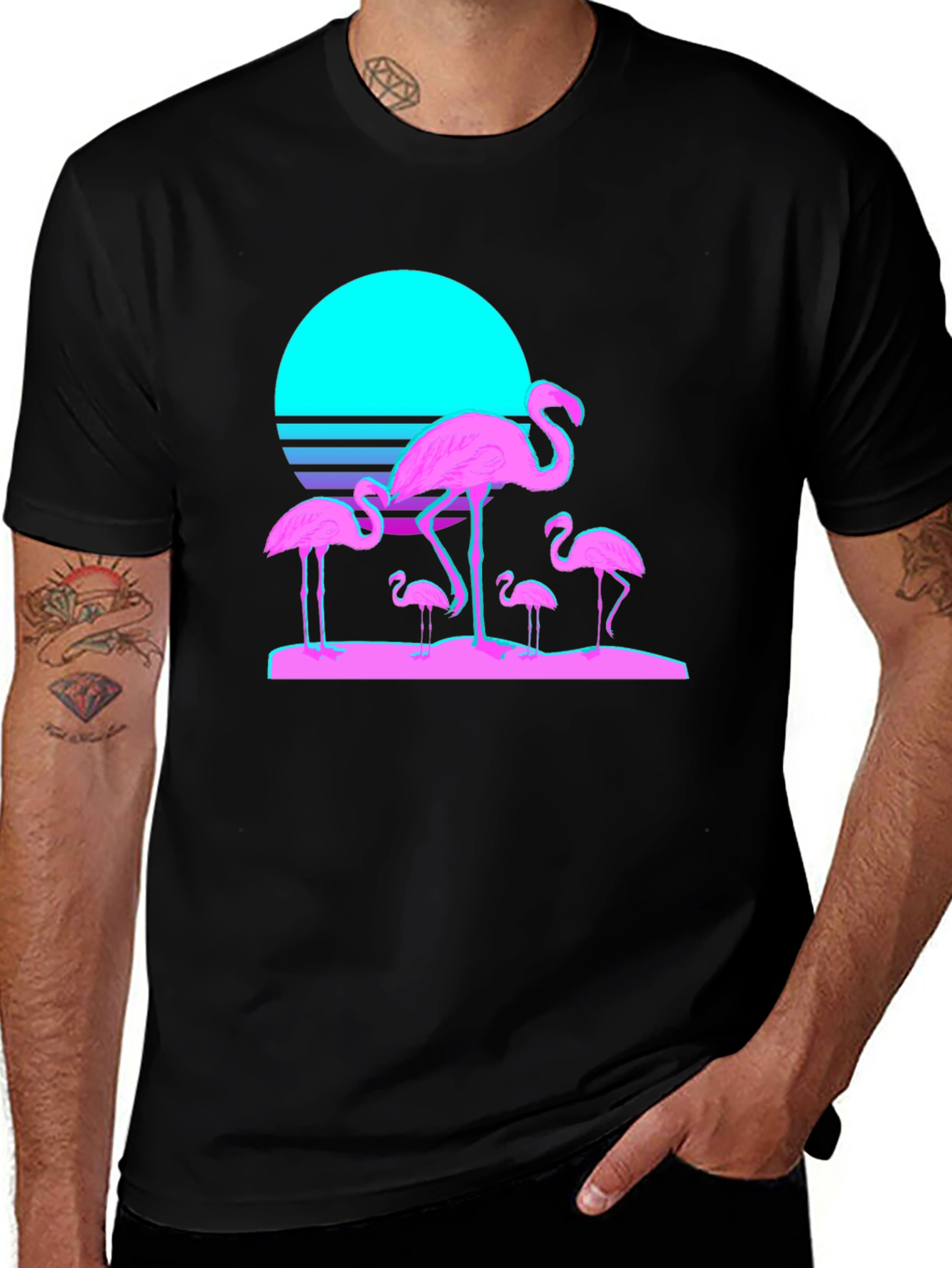 Variant 17 of Retro Flamingo T-Shirt - Black Cotton Blend