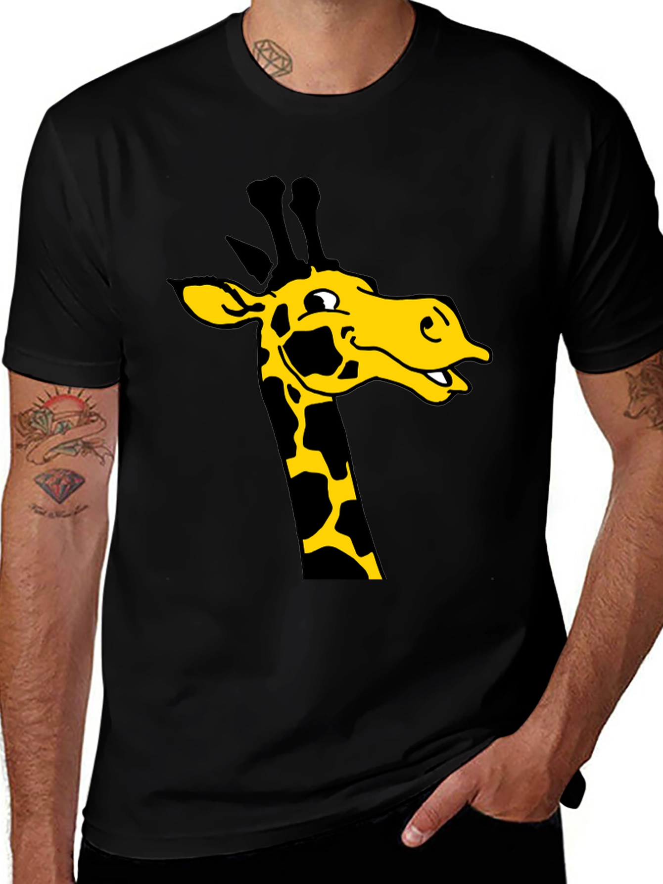 Variant 10 of Giraffe Graphic Tee - Black Cotton T-Shirt