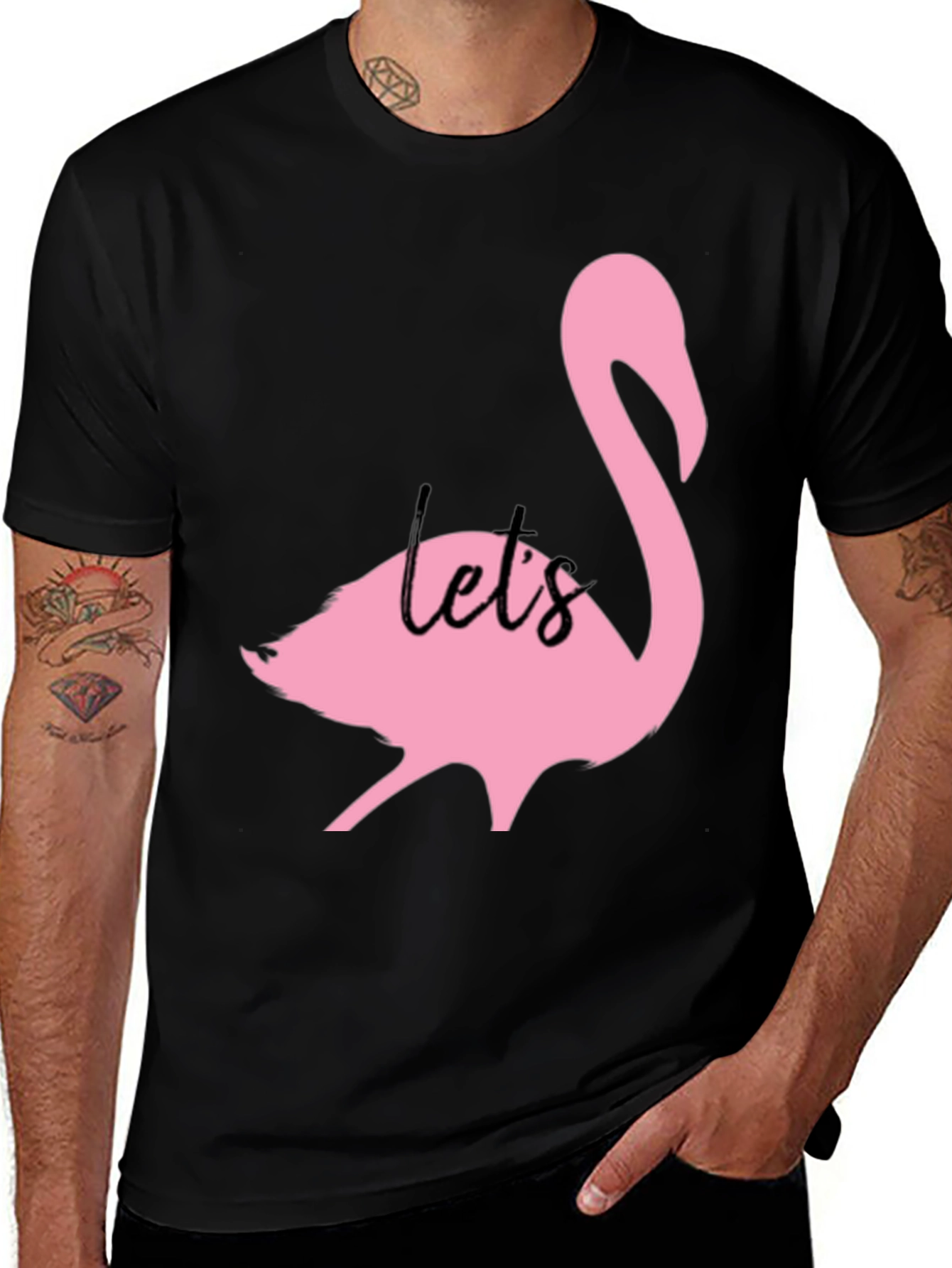 Variant 18 of Pink Flamingo Graphic Black T-Shirt