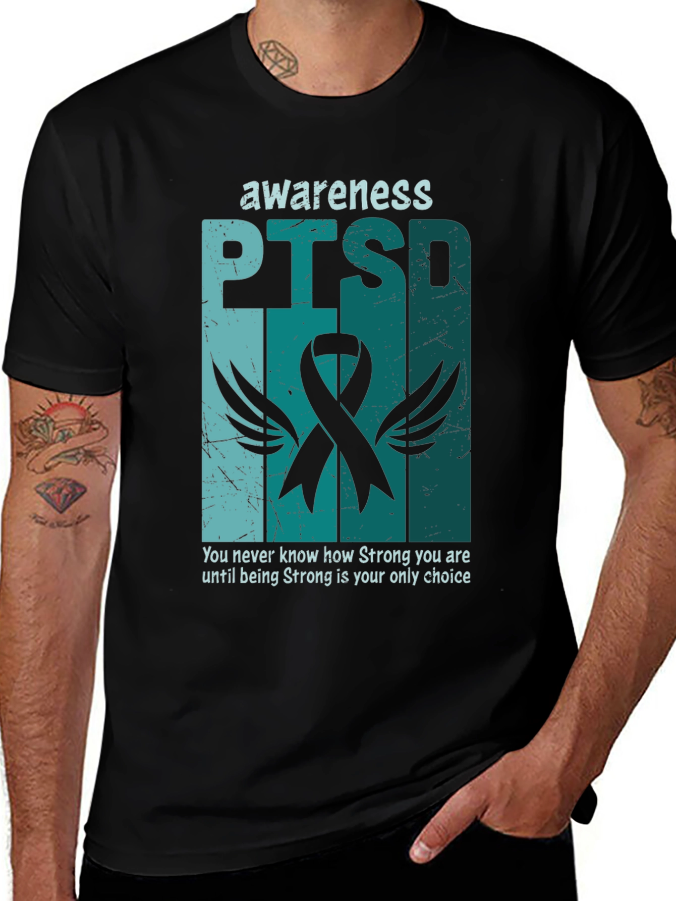 Variant 12 of PTSD Awareness T-Shirt - Teal Ribbon Design