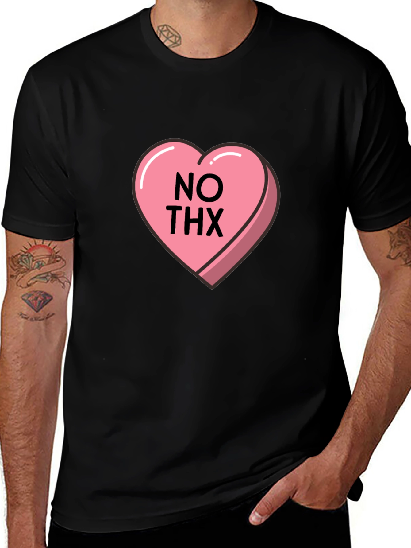 Variant 16 of No Thx Candy Heart Black T-Shirt - Anti Valentine's Day