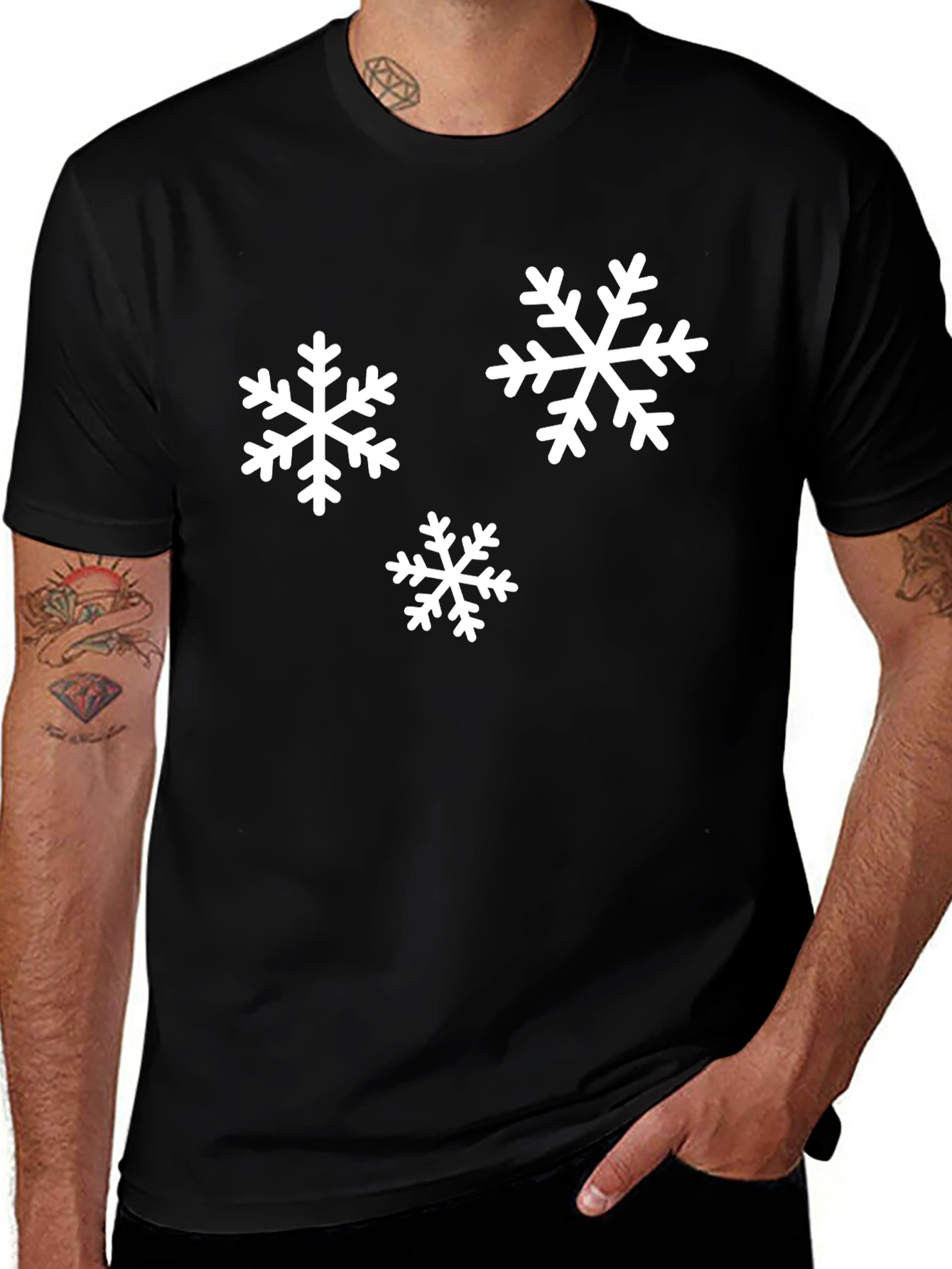 Variant 10 of Snowflake Graphic Tee - Black Holiday Shirt