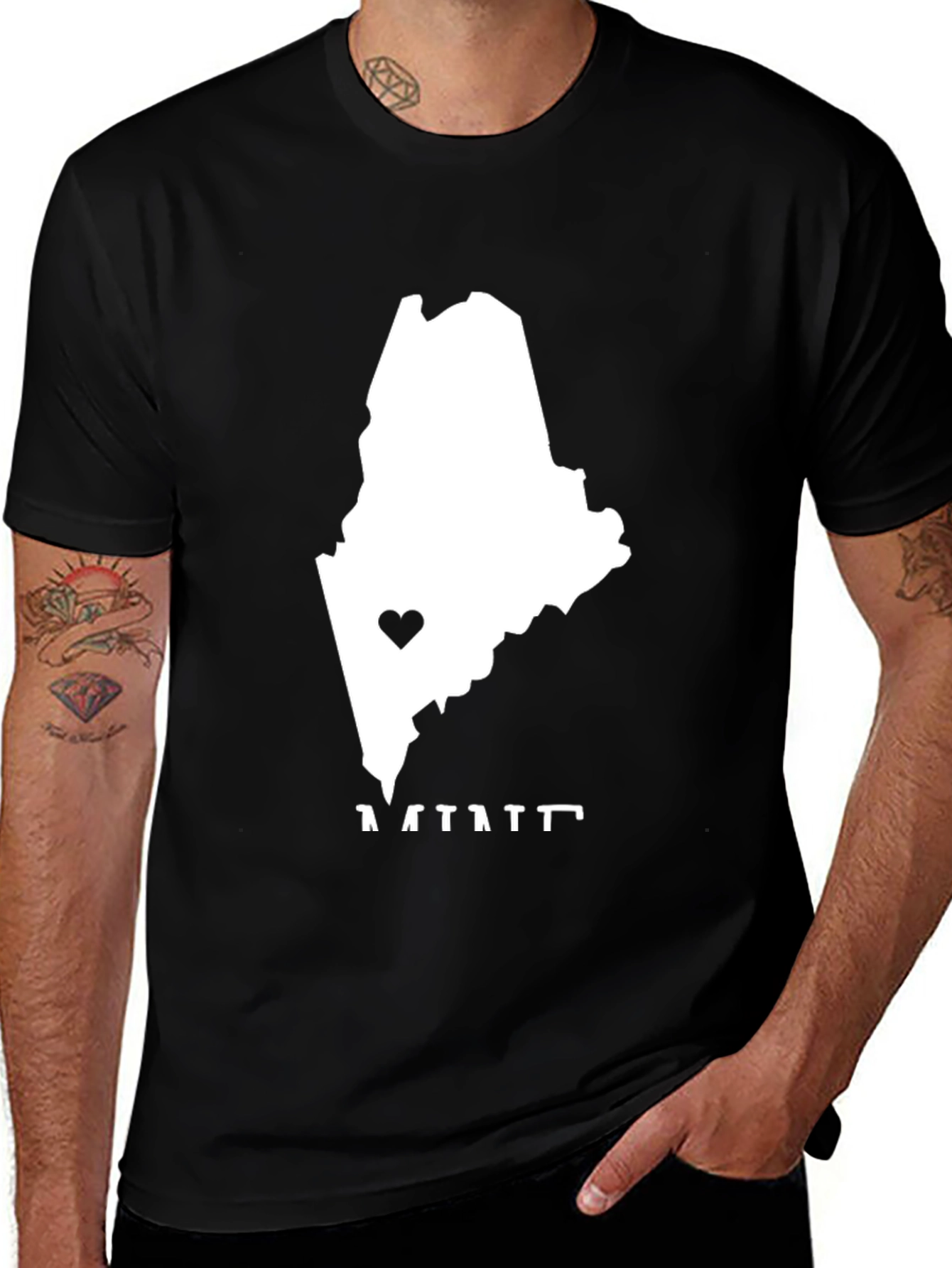 Maine State Heart Graphic Tee - Soft Black Cotton Shirt