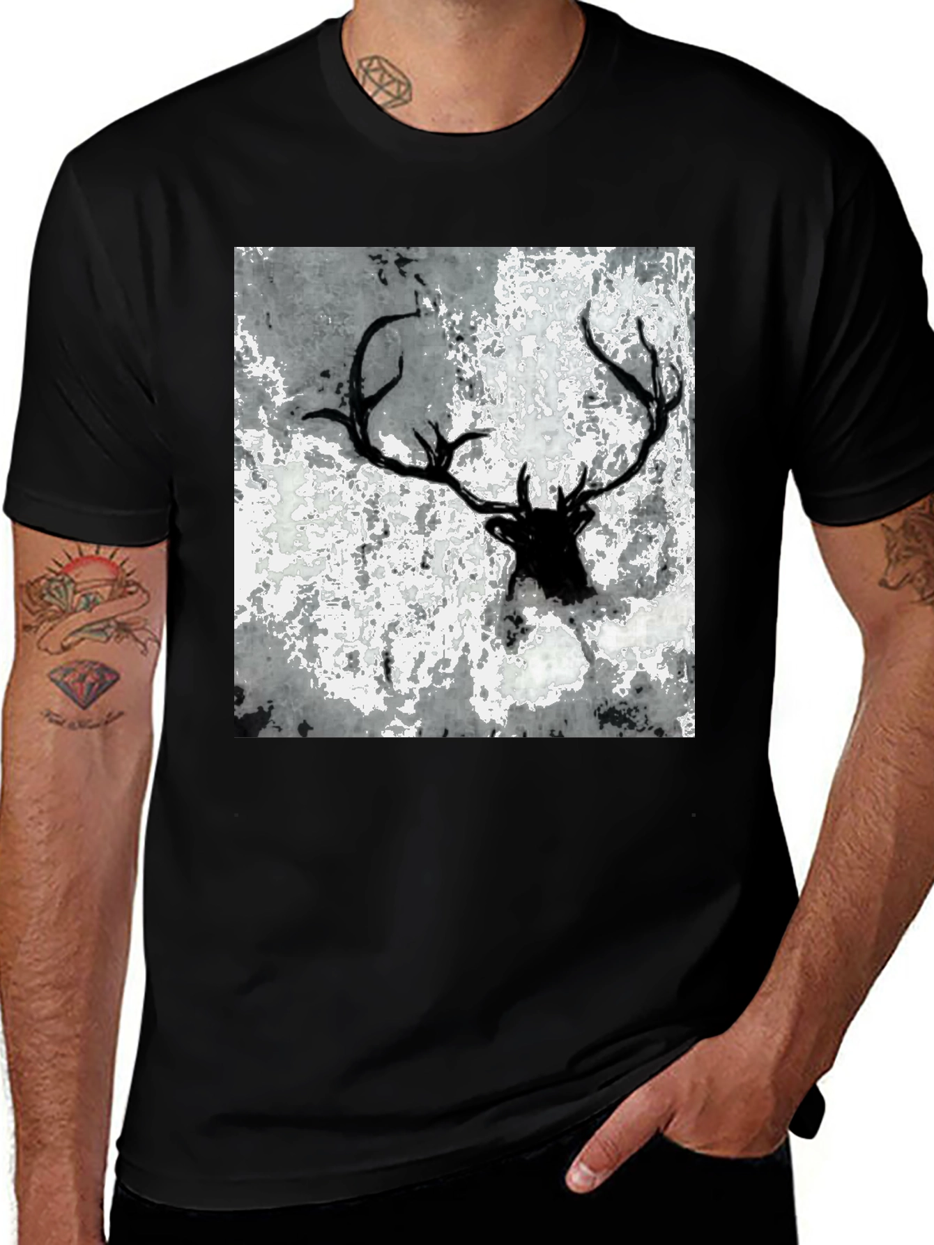 Variant 15 of Abstract Stag Graphic Print Crew Neck T-Shirt