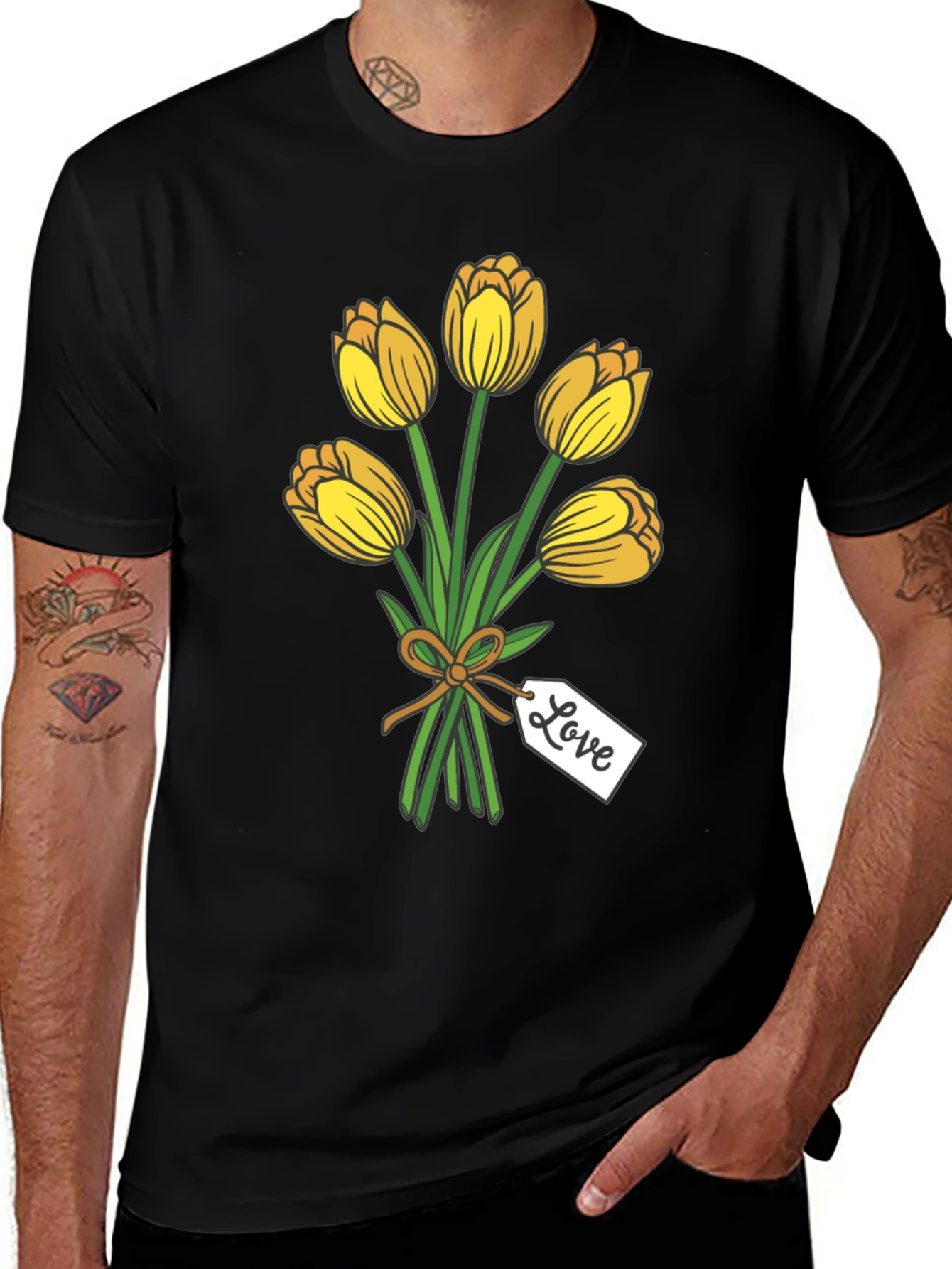 Variant 20 of Tulip Bouquet Graphic Tee - Stylish Black T-Shirt