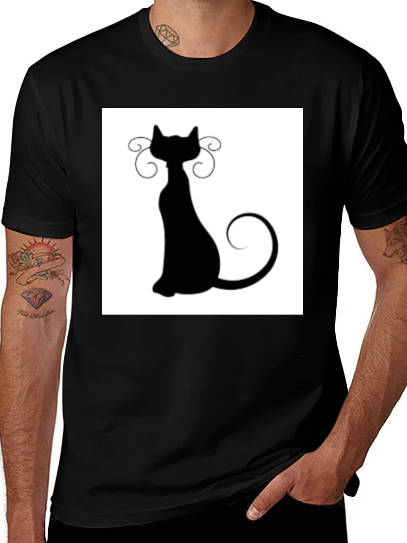 Variant 23 of Cool Cat Silhouette Black T-Shirt