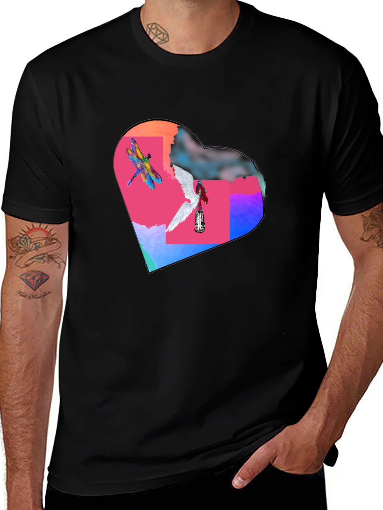 Variant 29 of Dragonfly Angel Heart Graphic Black T-Shirt