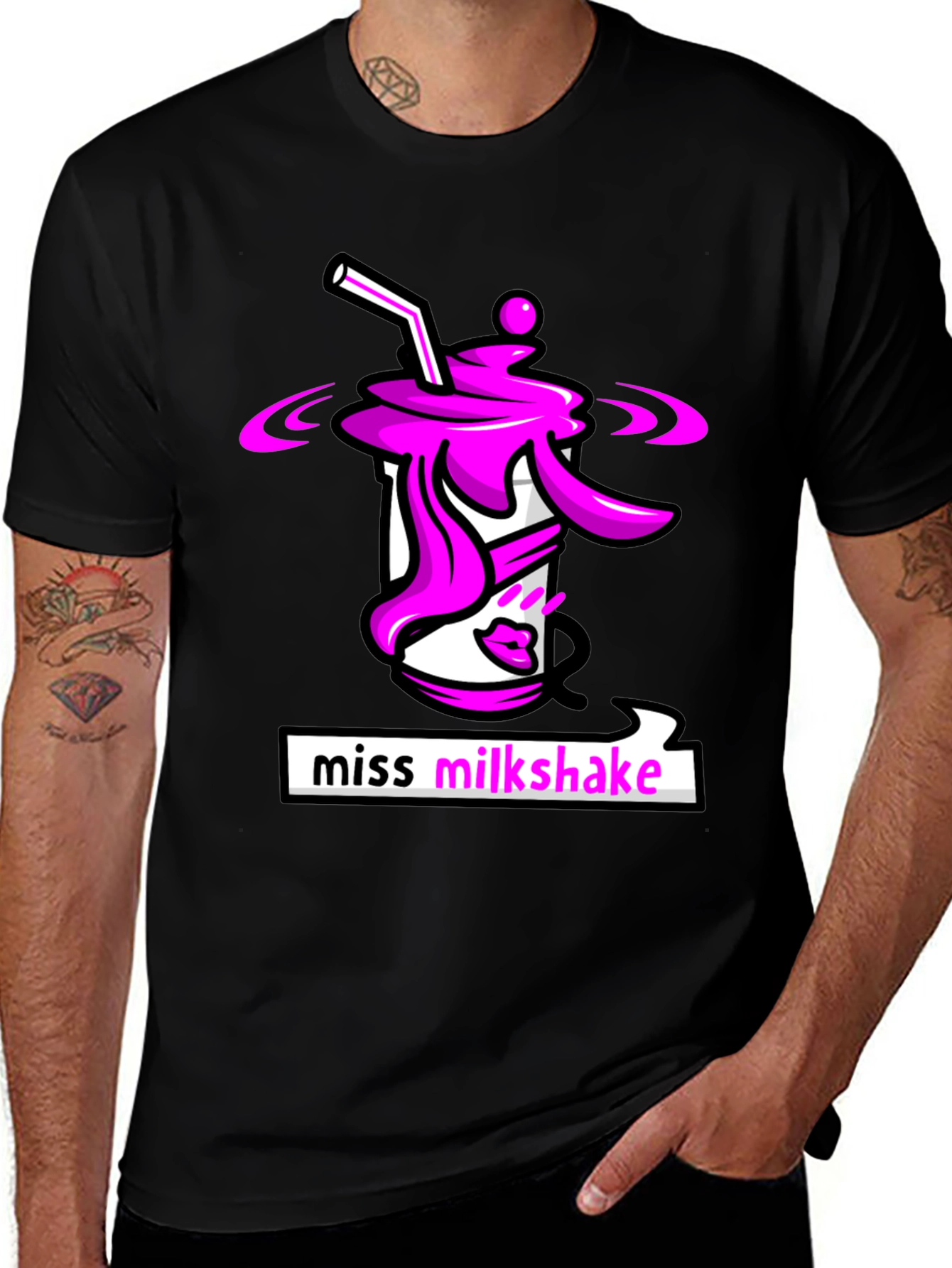 Variant 19 of Miss Milkshake Graphic T-Shirt - Black Crew Neck