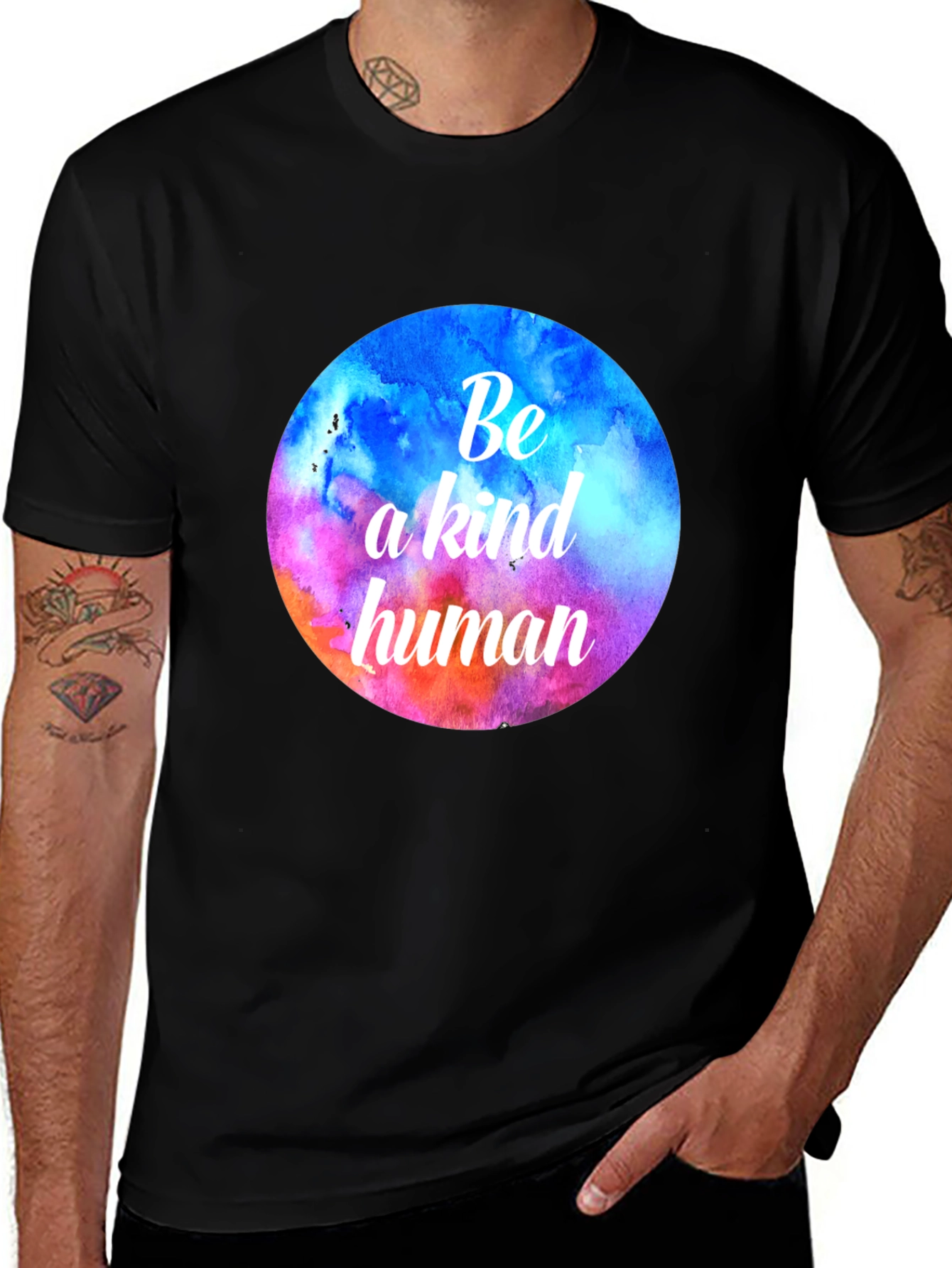 Variant 22 of Be A Kind Human T-Shirt - Watercolor Circle Design