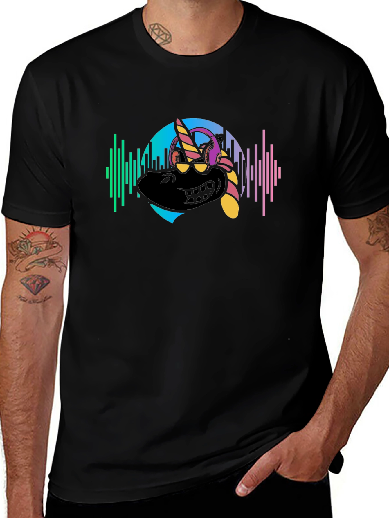 Variant 15 of Unicorn DJ Graphic Tee - Black Cotton T-Shirt