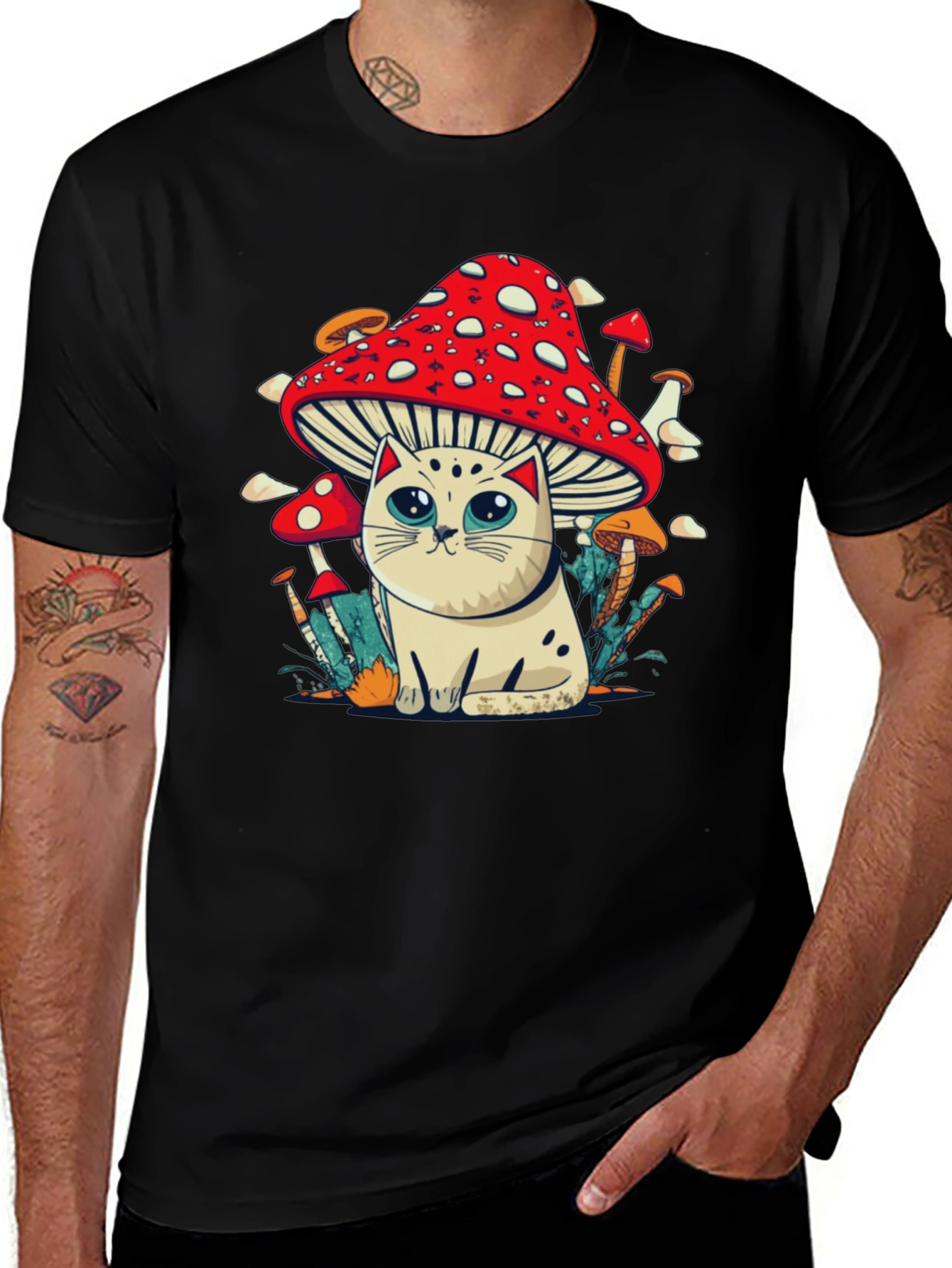 Variant 4 of Mushroom Cat T-Shirt - Whimsical Graphic Tee