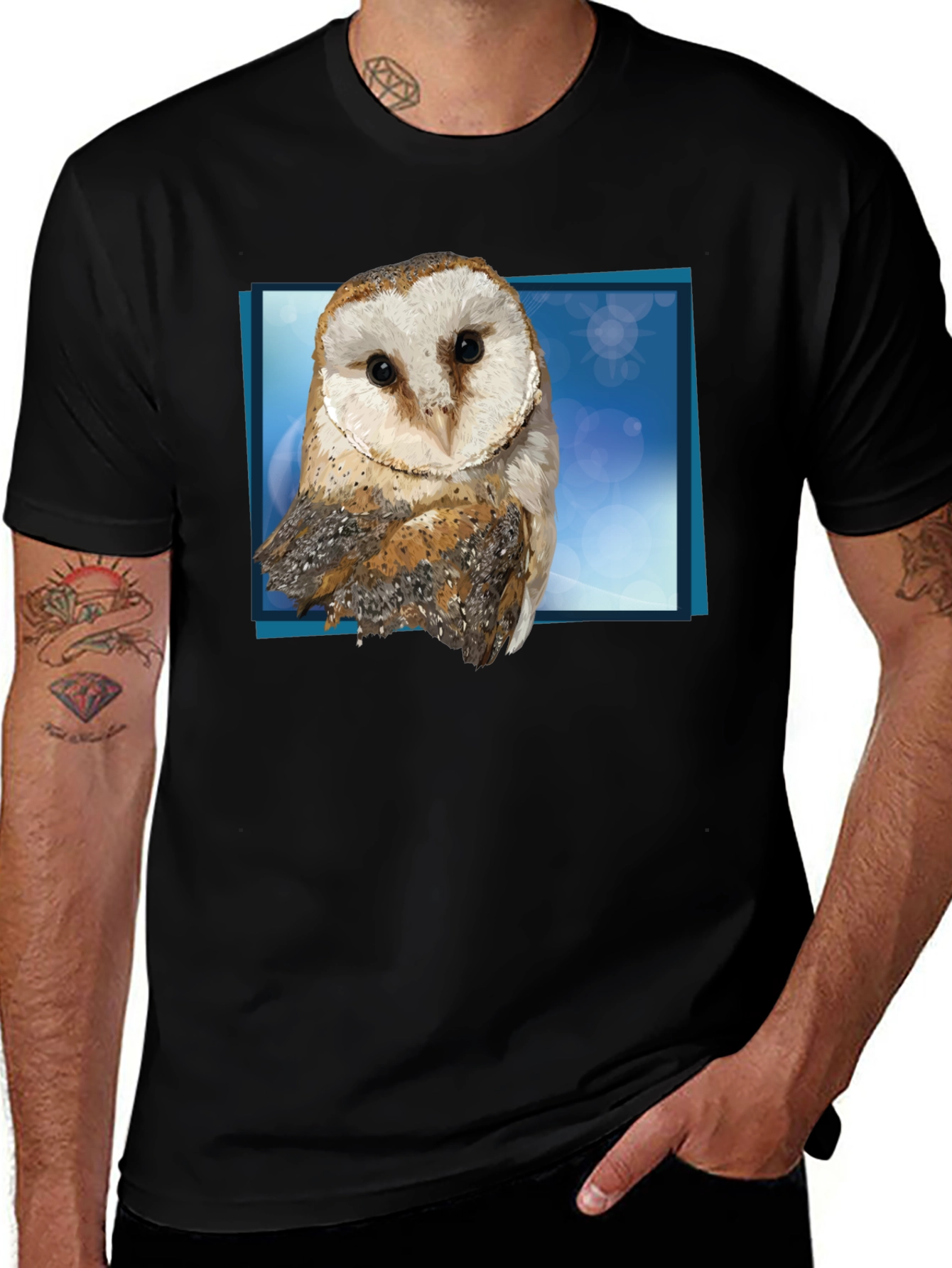 Variant 23 of Barn Owl Graphic Tee - Men's Black T-Shirt