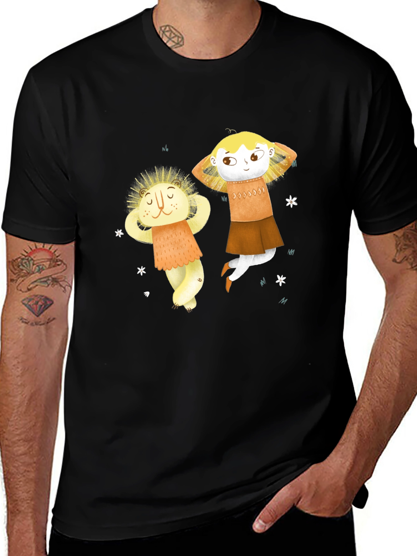 Variant 10 of Whimsical Character Print Black T-Shirt