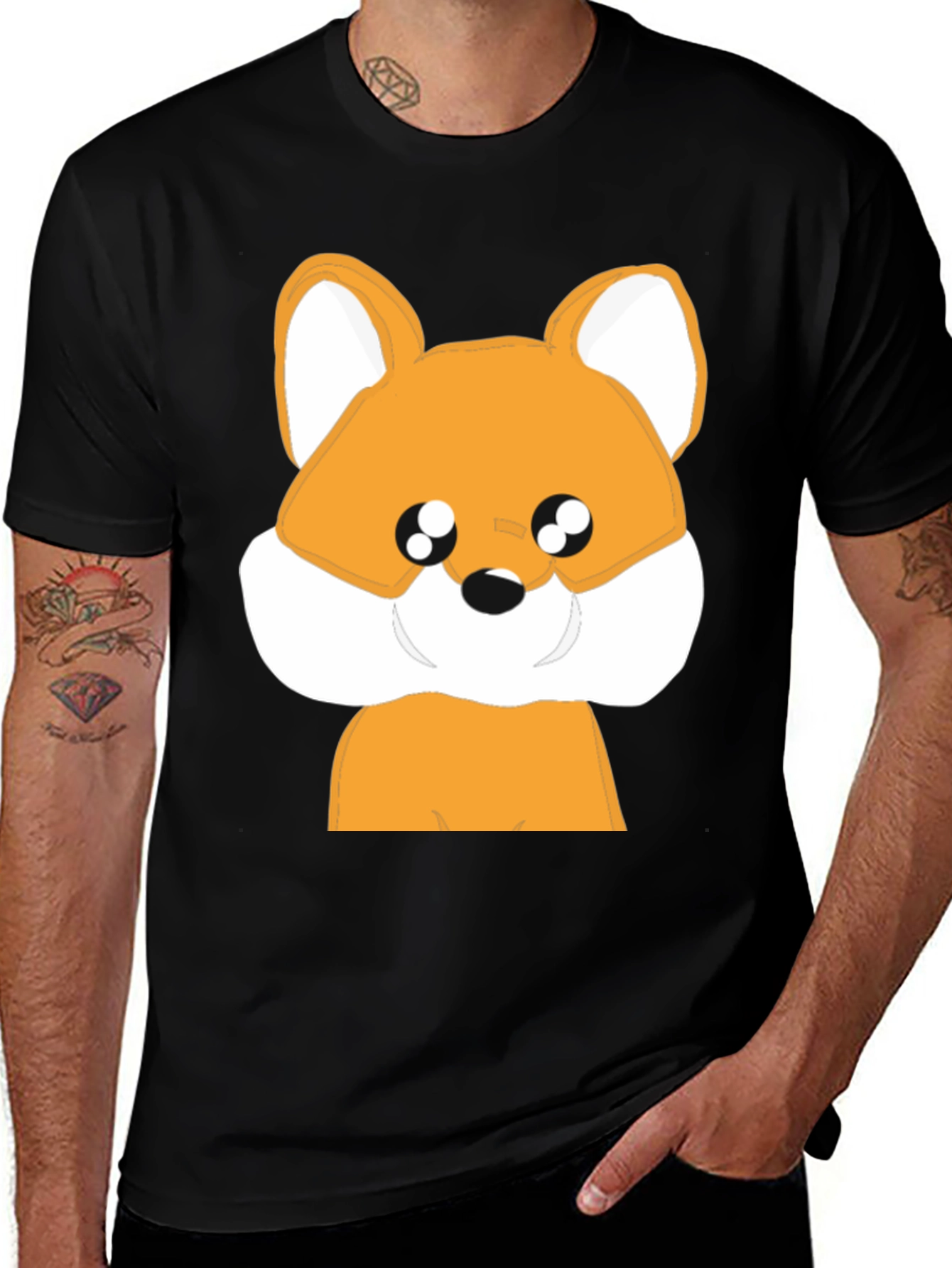 Variant 20 of Cute Cartoon Fox Graphic Black T-Shirt