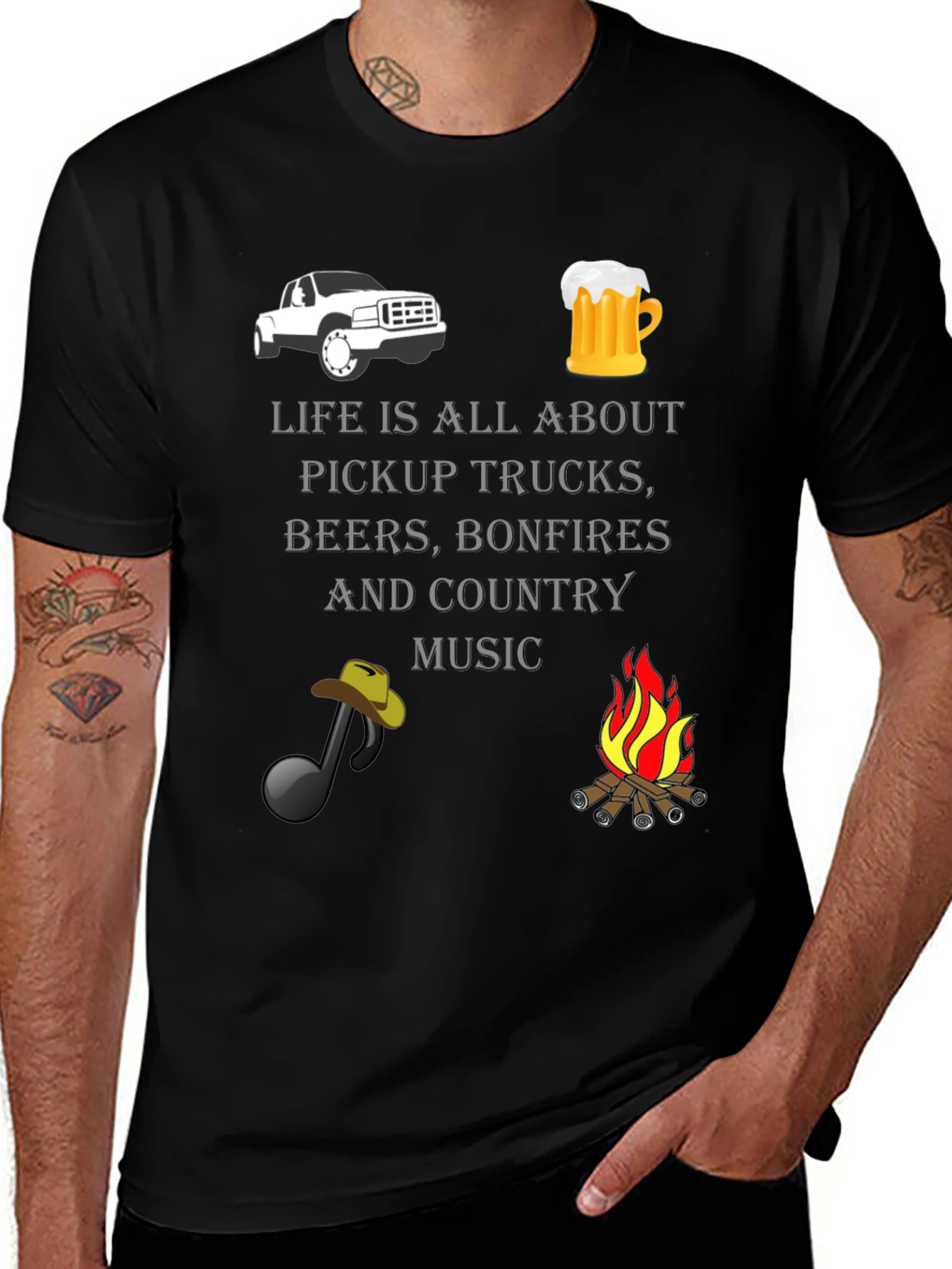 Pickup Trucks, Beer, Bonfires, Country Music T-Shirt