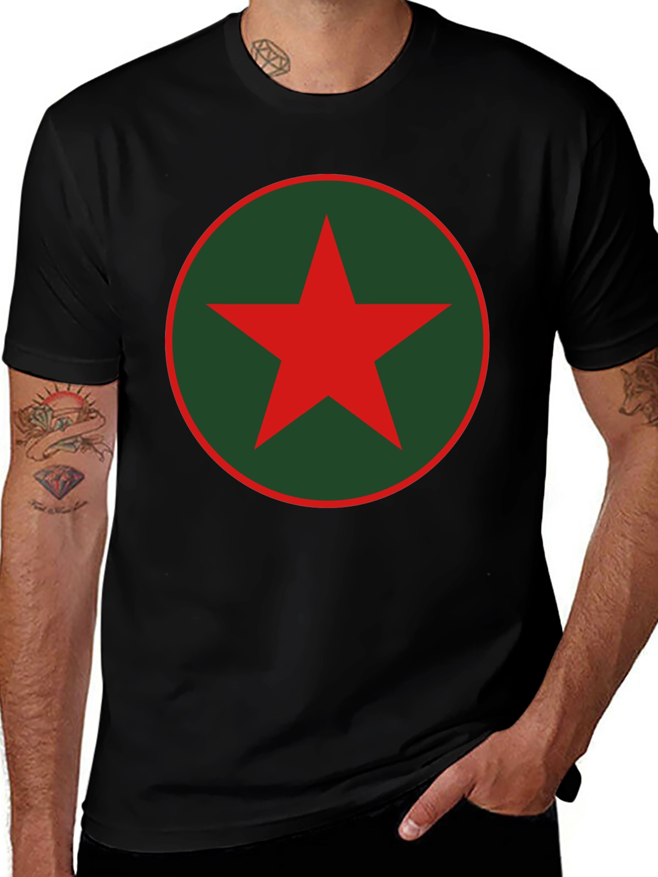 Variant 21 of Red Star Graphic T-Shirt - Casual Black Tee