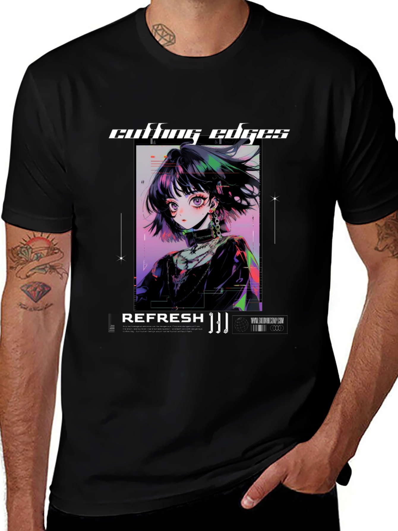 Variant 2 of Edgy Anime Girl Graphic Tee - Black