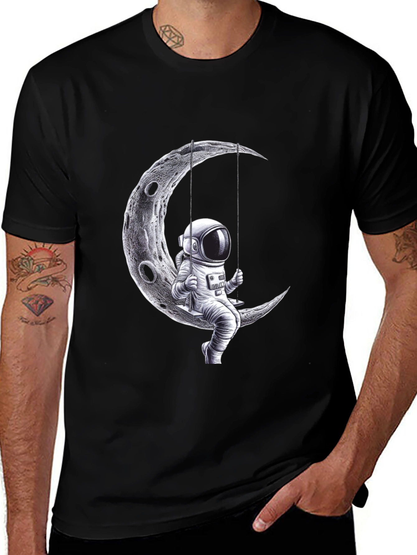 Variant 9 of Astronaut Moon Swing Graphic Tee - Black T-Shirt