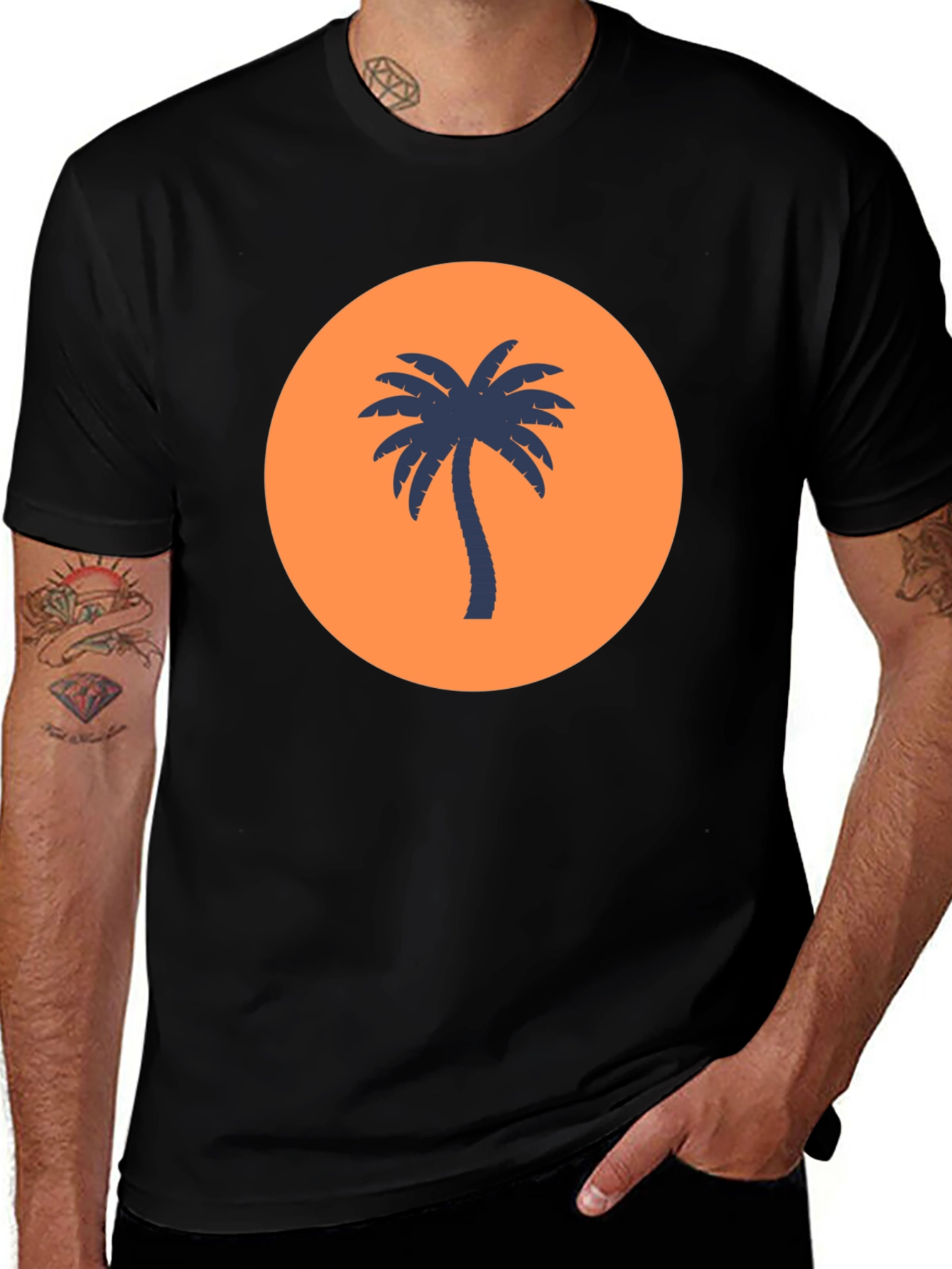 Variant 4 of Tropical Palm Tree Graphic Tee - Black