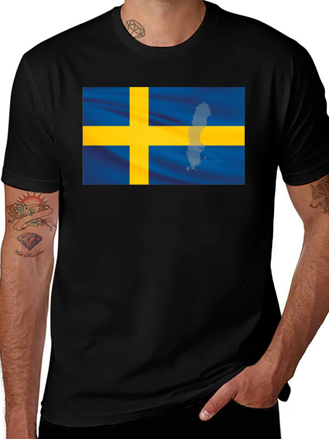 Sweden Flag Graphic Tee - Black