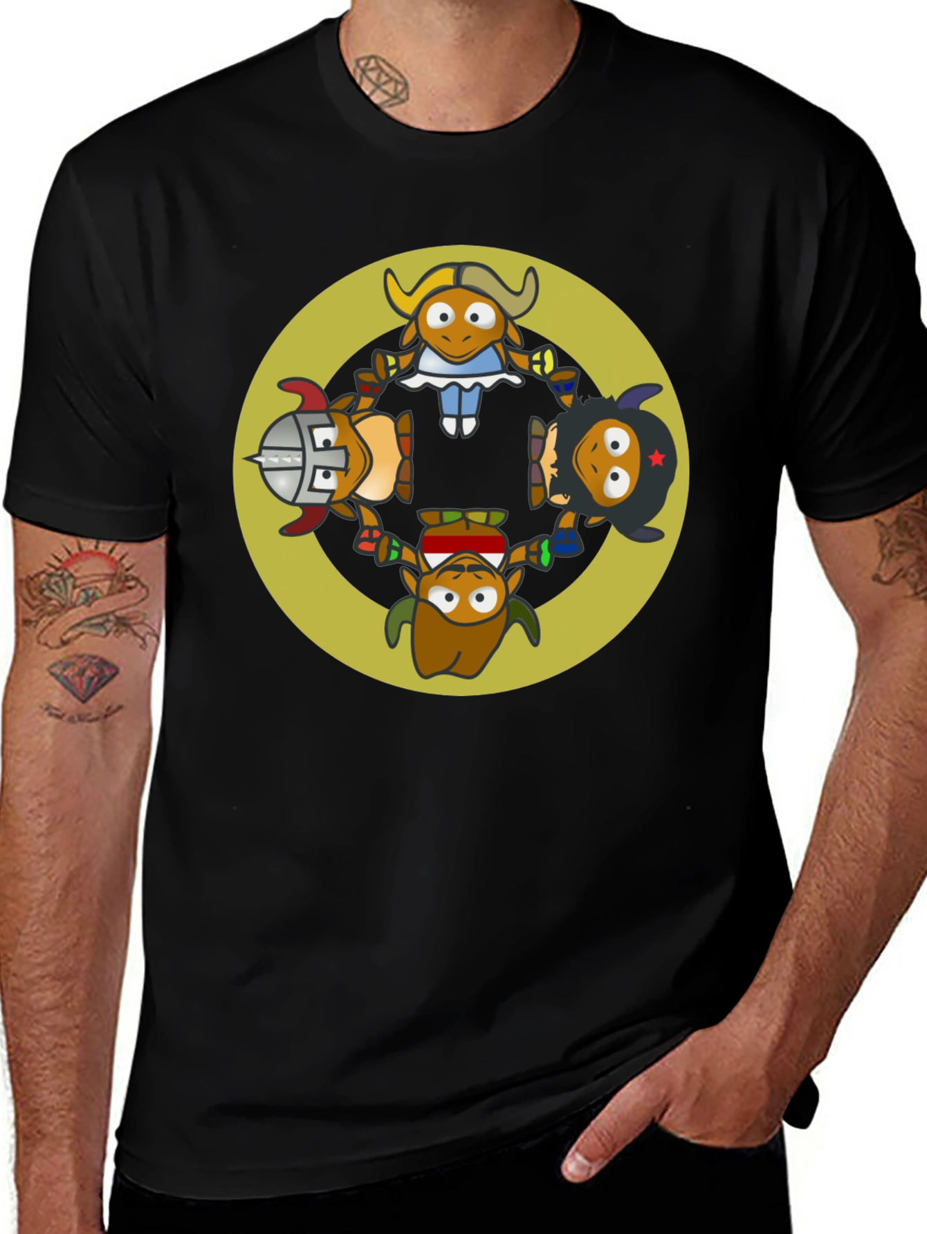 Variant 9 of Cartoon Character Circle Black T-Shirt