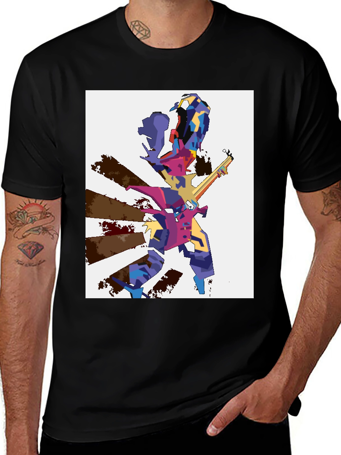 Variant 27 of Abstract Graphic Tee - Men's Black Cotton T-Shirt