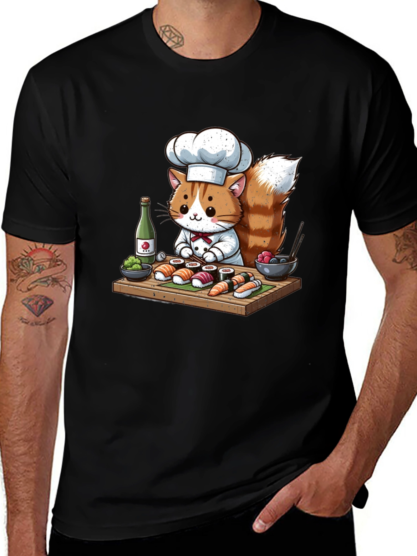 Variant 10 of Sushi Cat Chef T-Shirt - Cute Culinary Design
