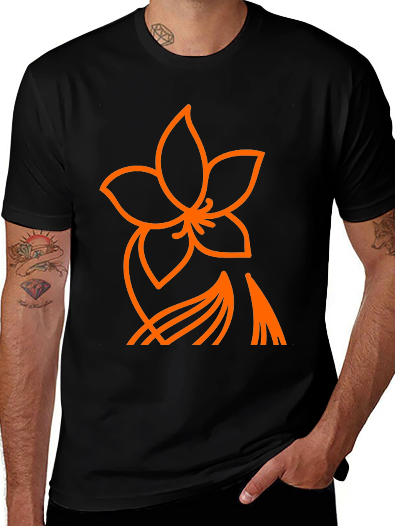 Variant 18 of Orange Flower Graphic Black T-Shirt