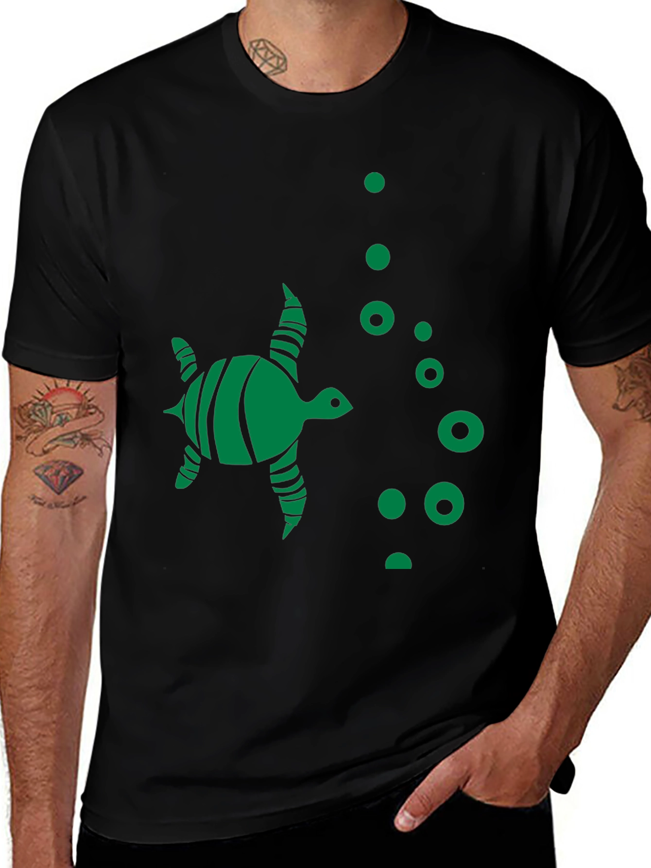 Variant 24 of Turtle Graphic Tee - Black Crew Neck T-Shirt